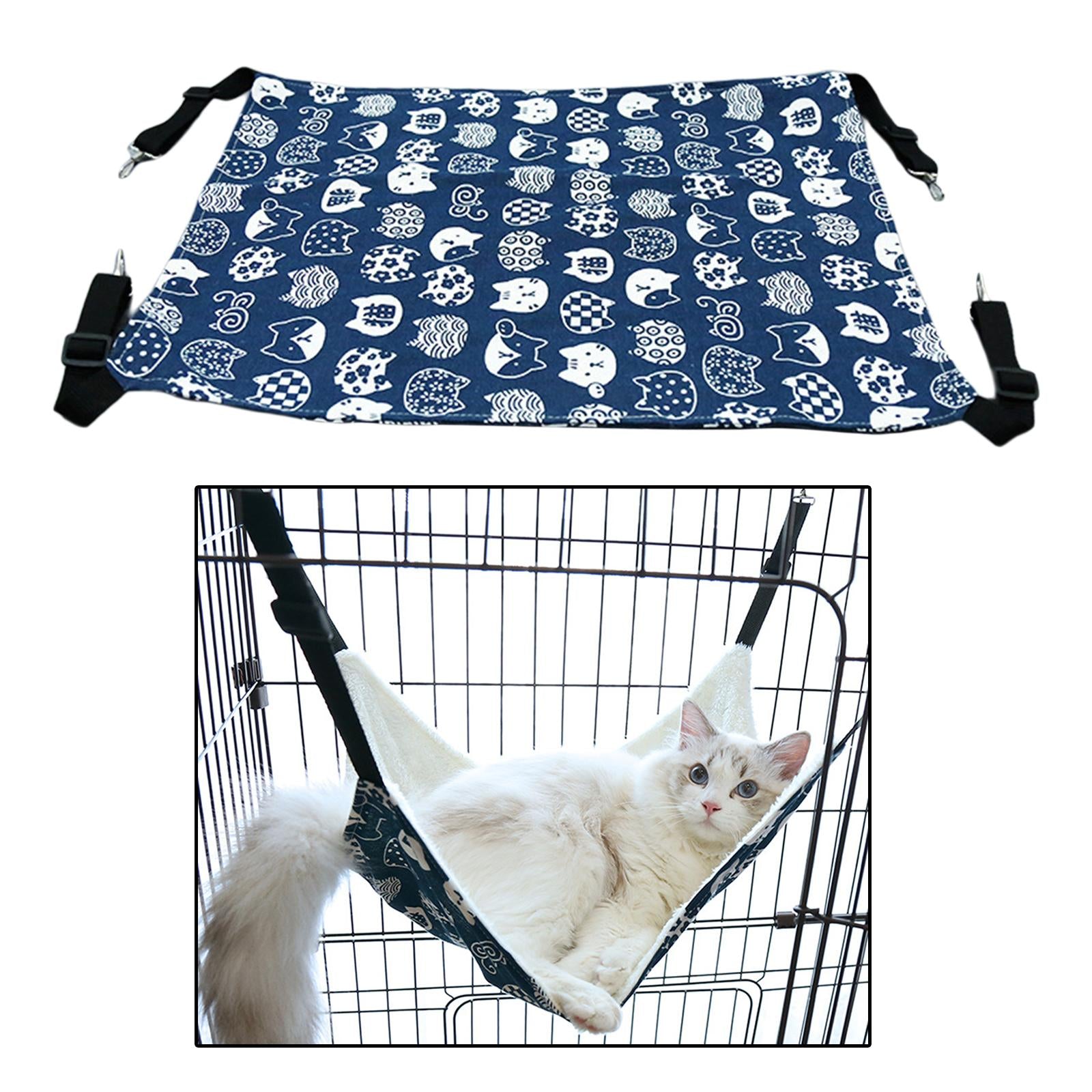 Cat Hammock Bed Swing Comfy Dog Pet Cats Hanging Fun Pets Furniture Beds Summer Navy Blue L