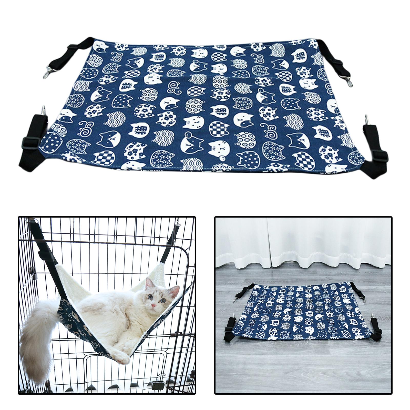 Cat Hammock Bed Swing Comfy Dog Pet Cats Hanging Fun Pets Furniture Beds Summer Navy Blue M