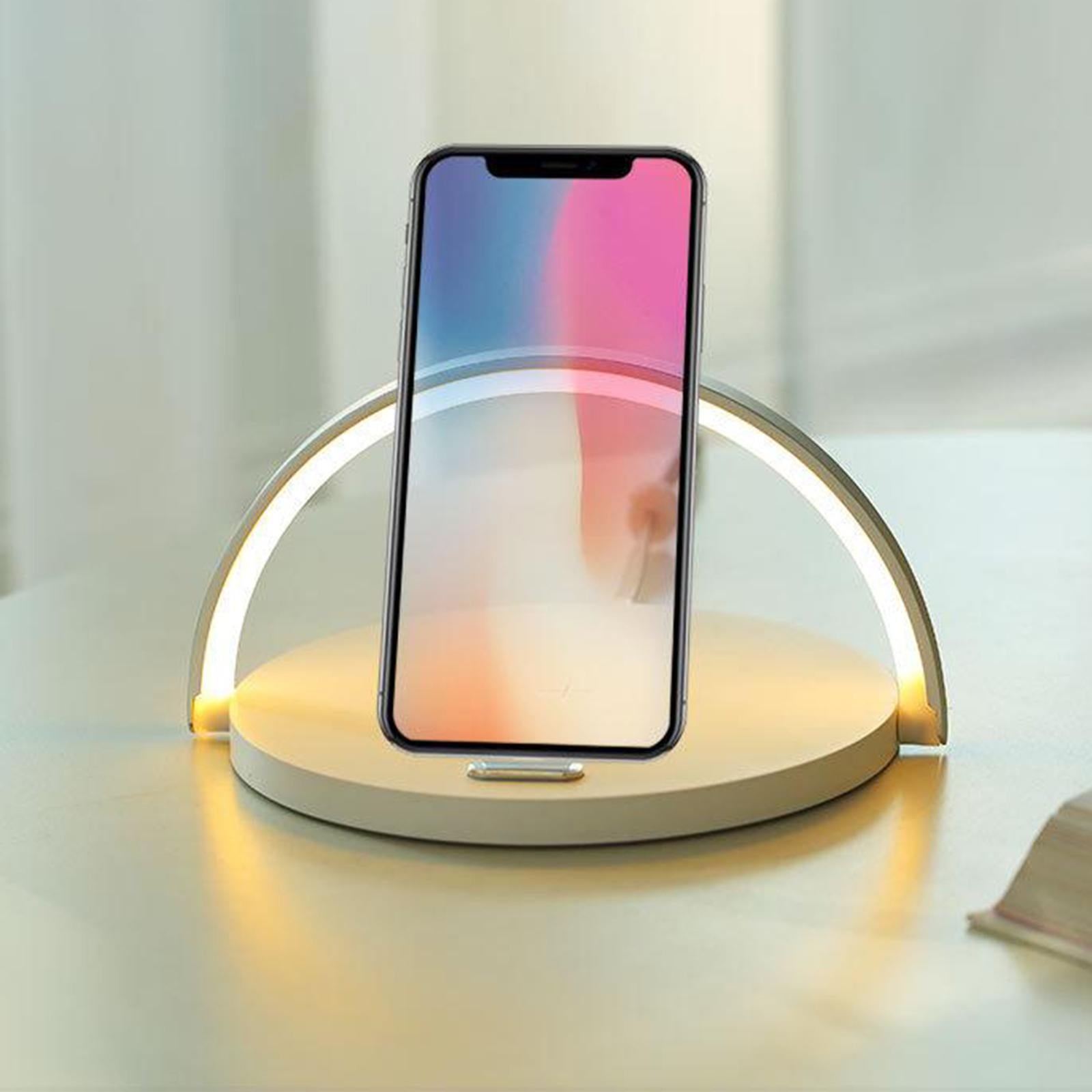 Fast Phone 10W Qi Wireless Charger Pad Night Lamp Light  wood color