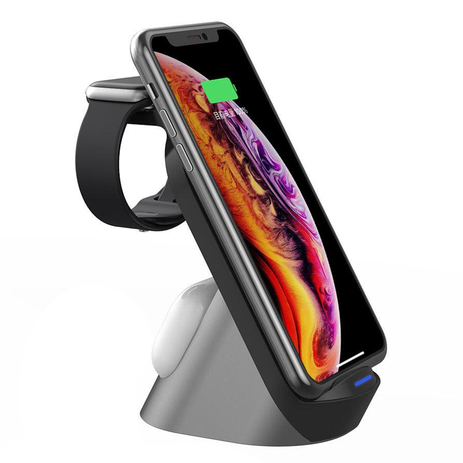 Desktop 15W Qi Wireless Charger Dock for iPhone XR 8 iWatch AirPods black