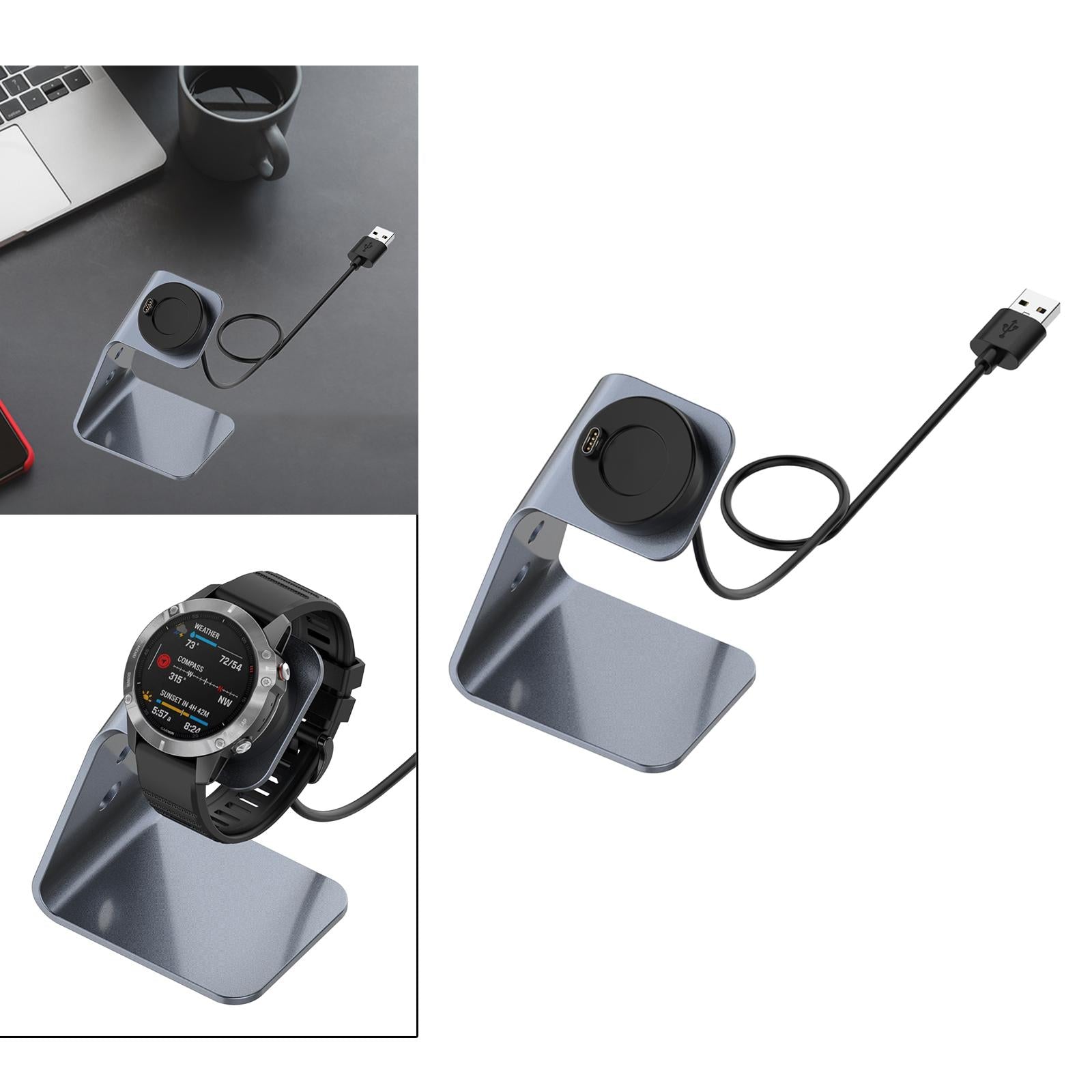 Charger Dock Cradle Stand Adapter for Garmin Fenix 6 Watch Grey Left Port