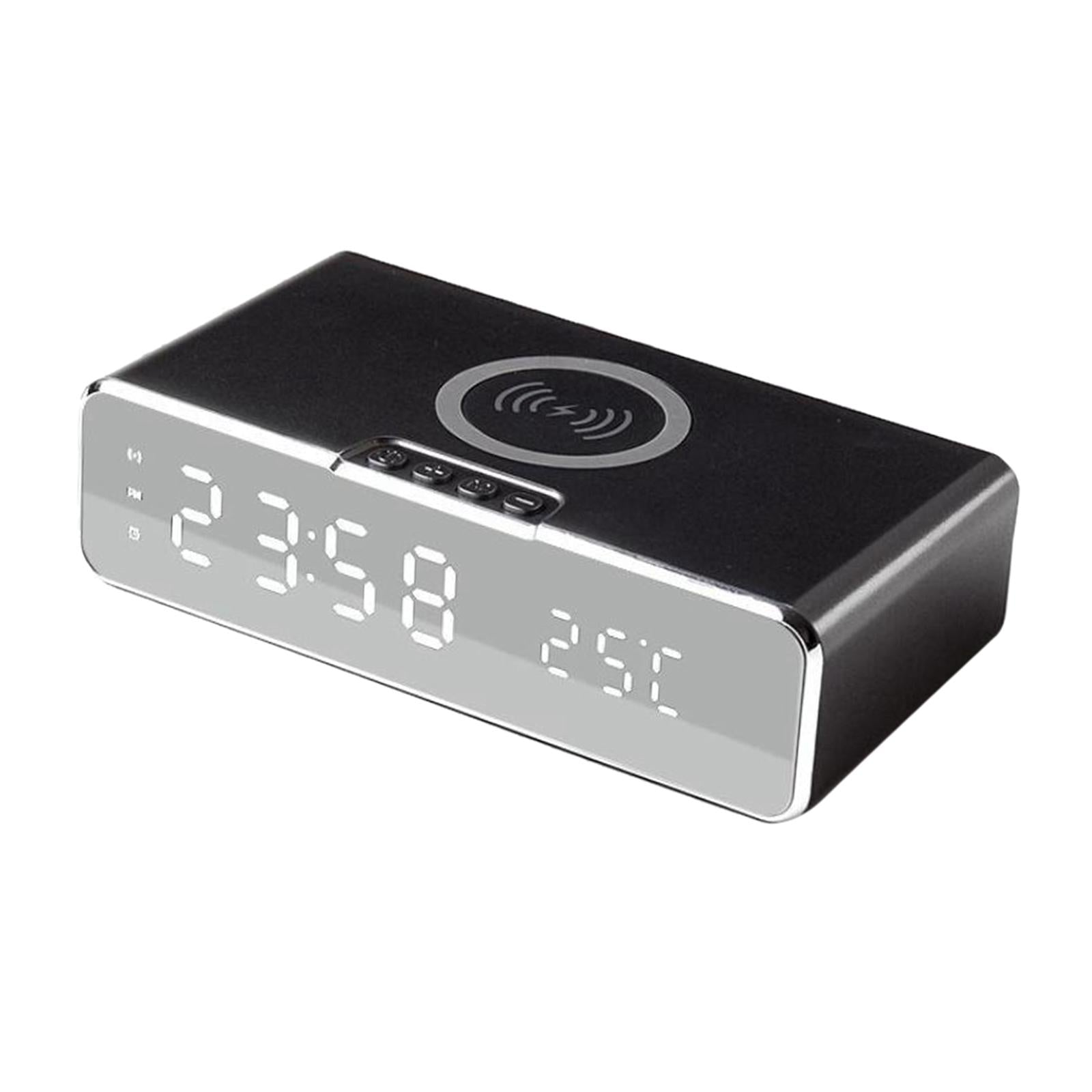 LED Wireless Charging Alarm Clocks with Day Date Temperature for Home Kids Black
