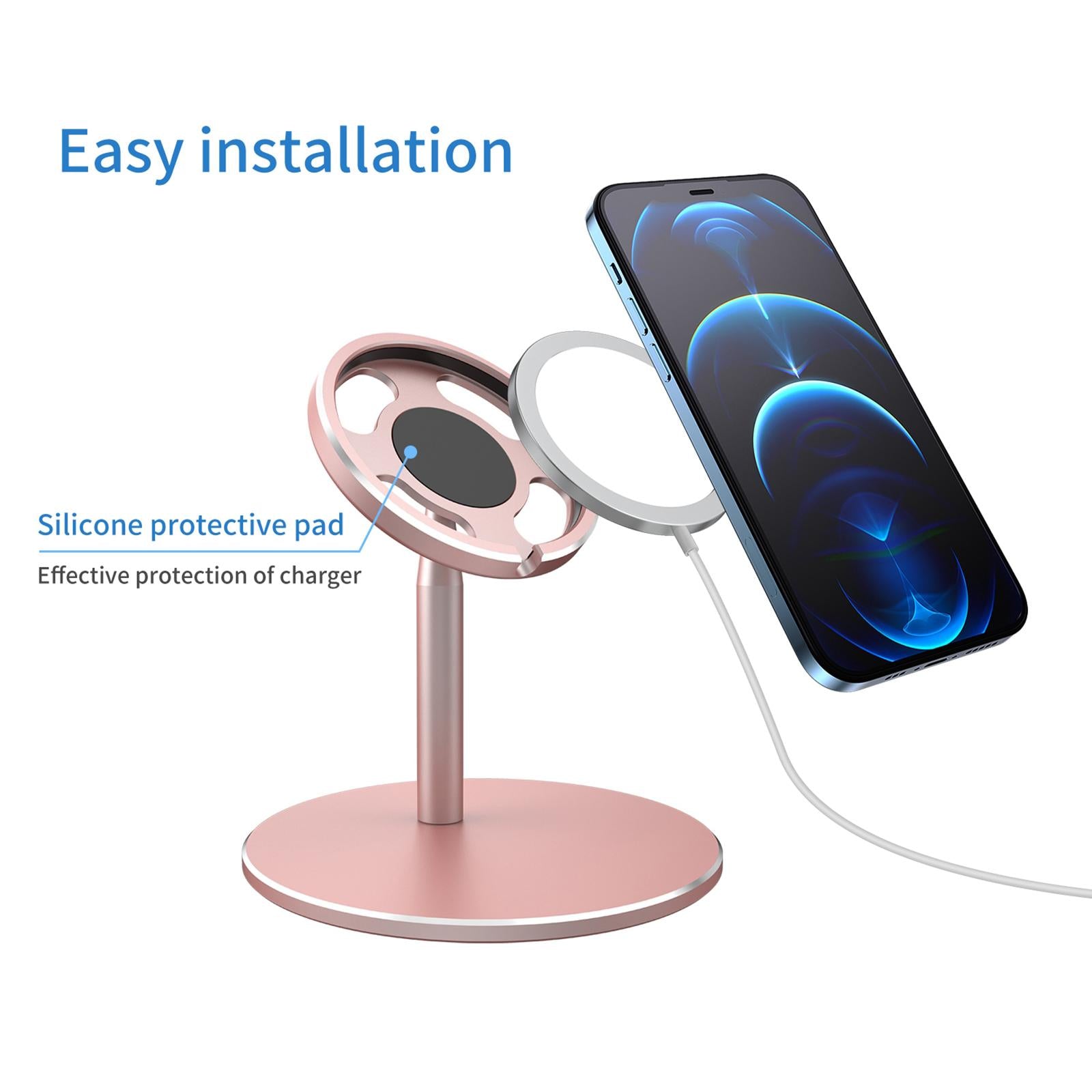 Wireless Charger Holder Magnetic Rotating Stand for iphone12 Rose Gold