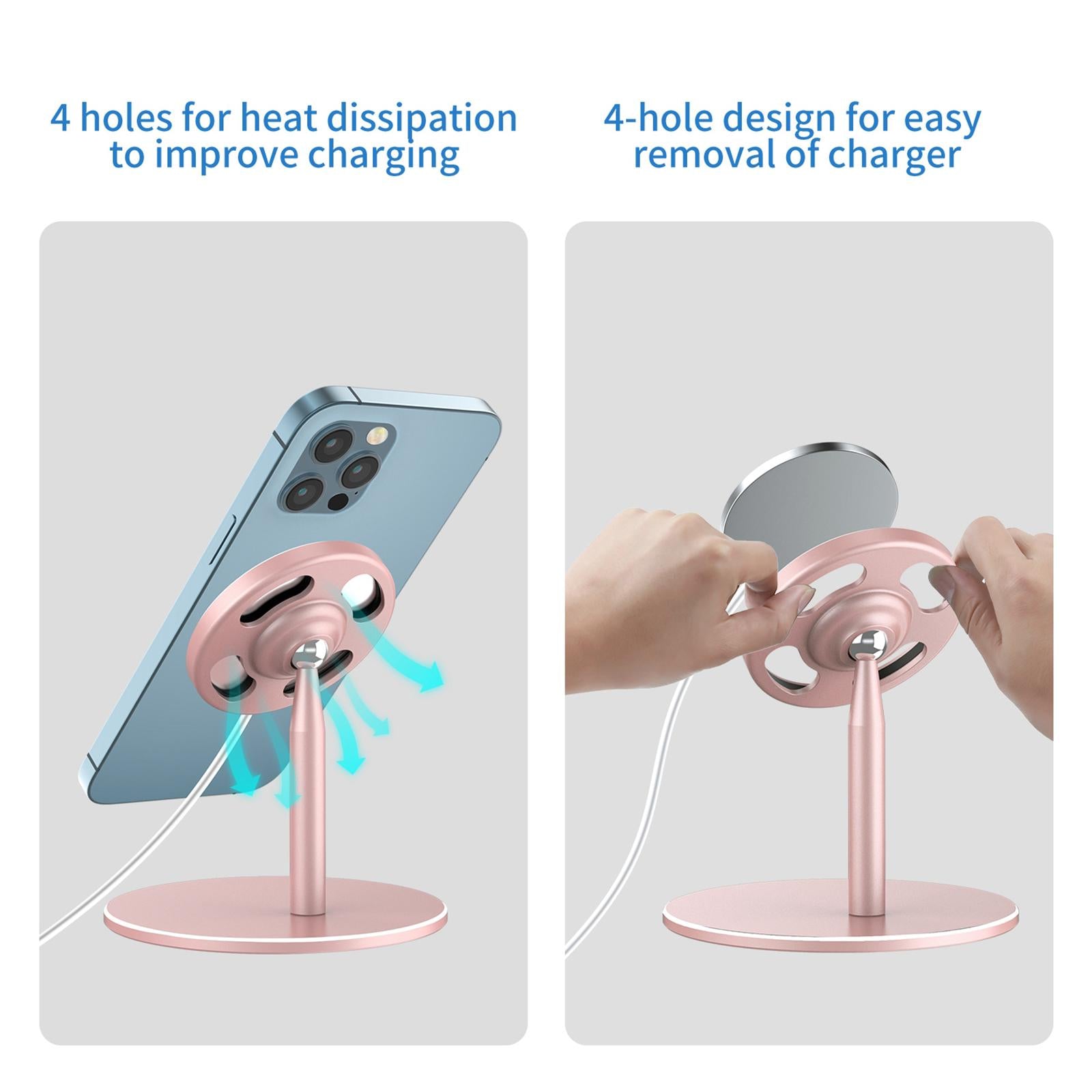 Wireless Charger Holder Magnetic Rotating Stand for iphone12 Rose Gold