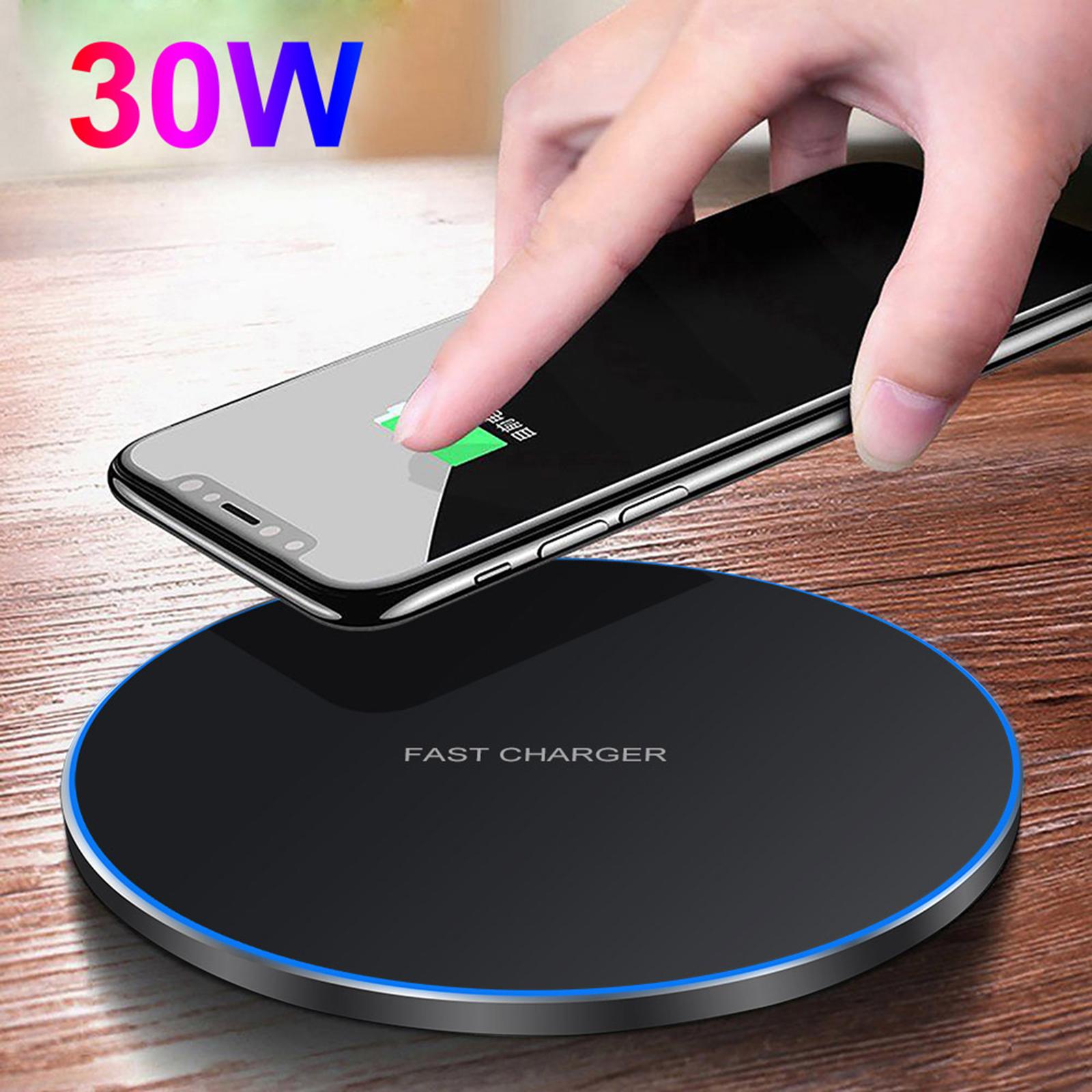 Ultra Slim Qi Wireless Charger 30W Max Pad Station for iPhone 12 X  black