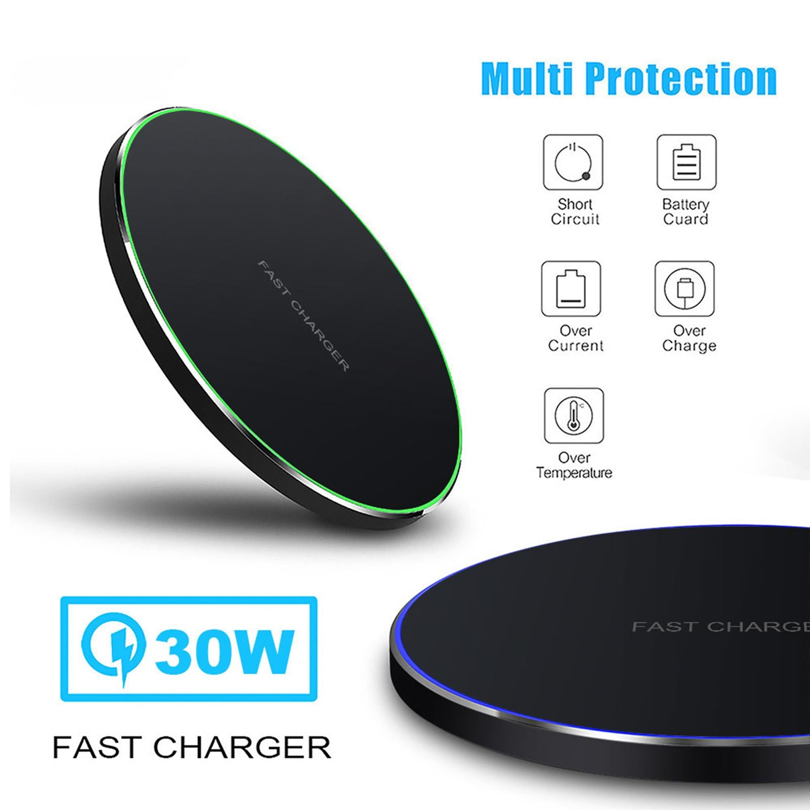 Ultra Slim Qi Wireless Charger 30W Max Pad Station for iPhone 12 X  black