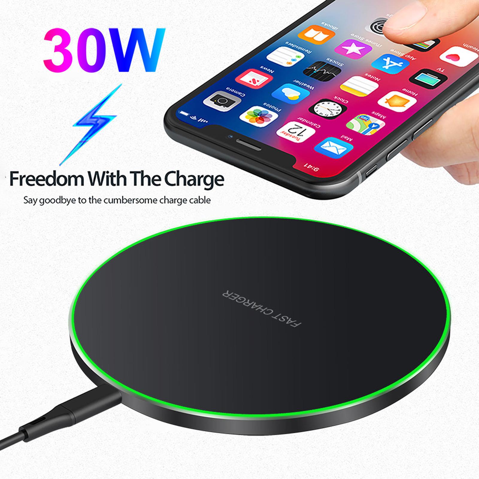 Ultra Slim Qi Wireless Charger 30W Max Pad Station for iPhone 12 X  black