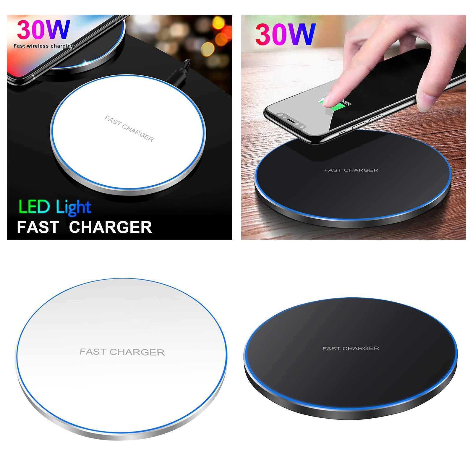 Ultra Slim Qi Wireless Charger 30W Max Pad Station for iPhone 12 X  white