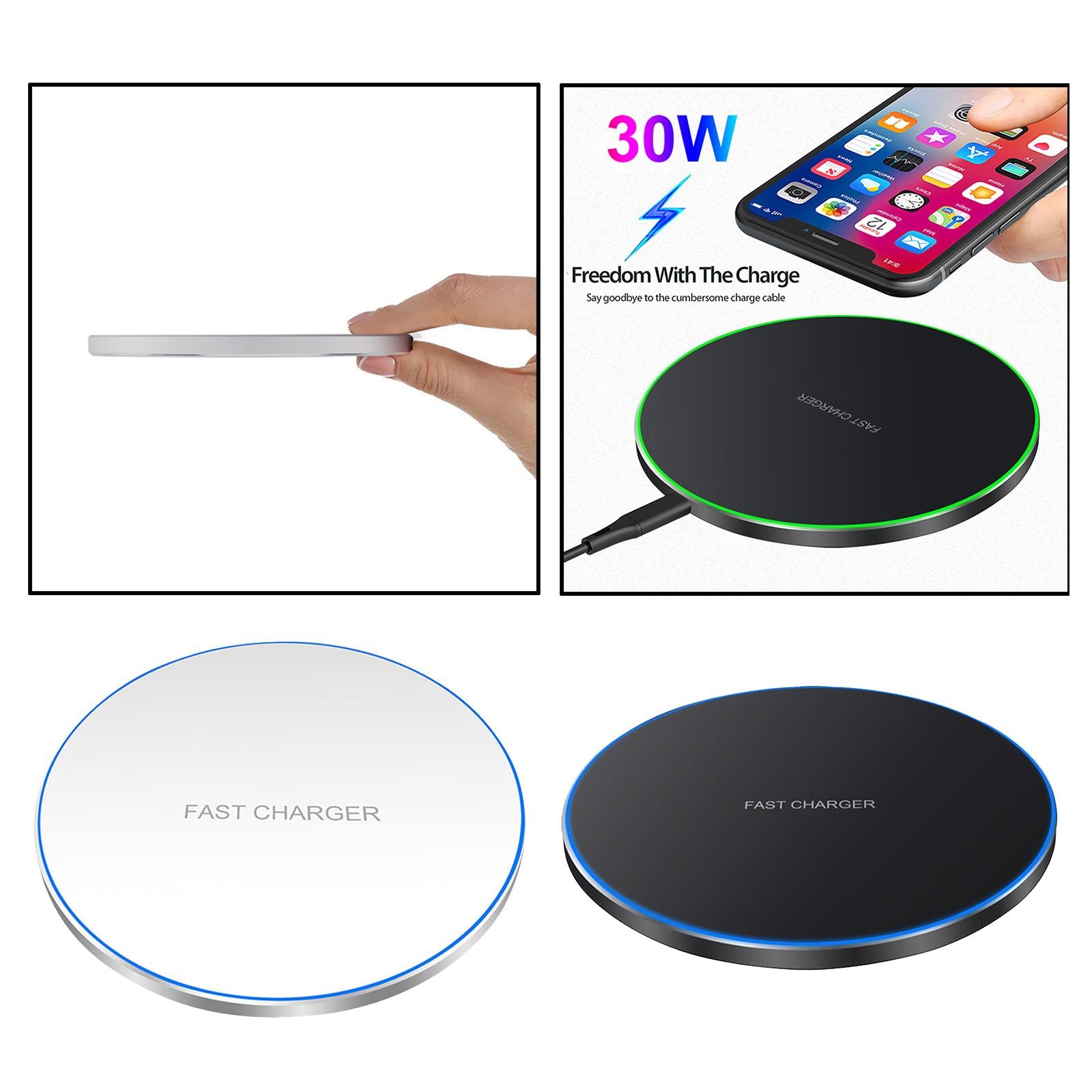 Ultra Slim Qi Wireless Charger 30W Max Pad Station for iPhone 12 X  white