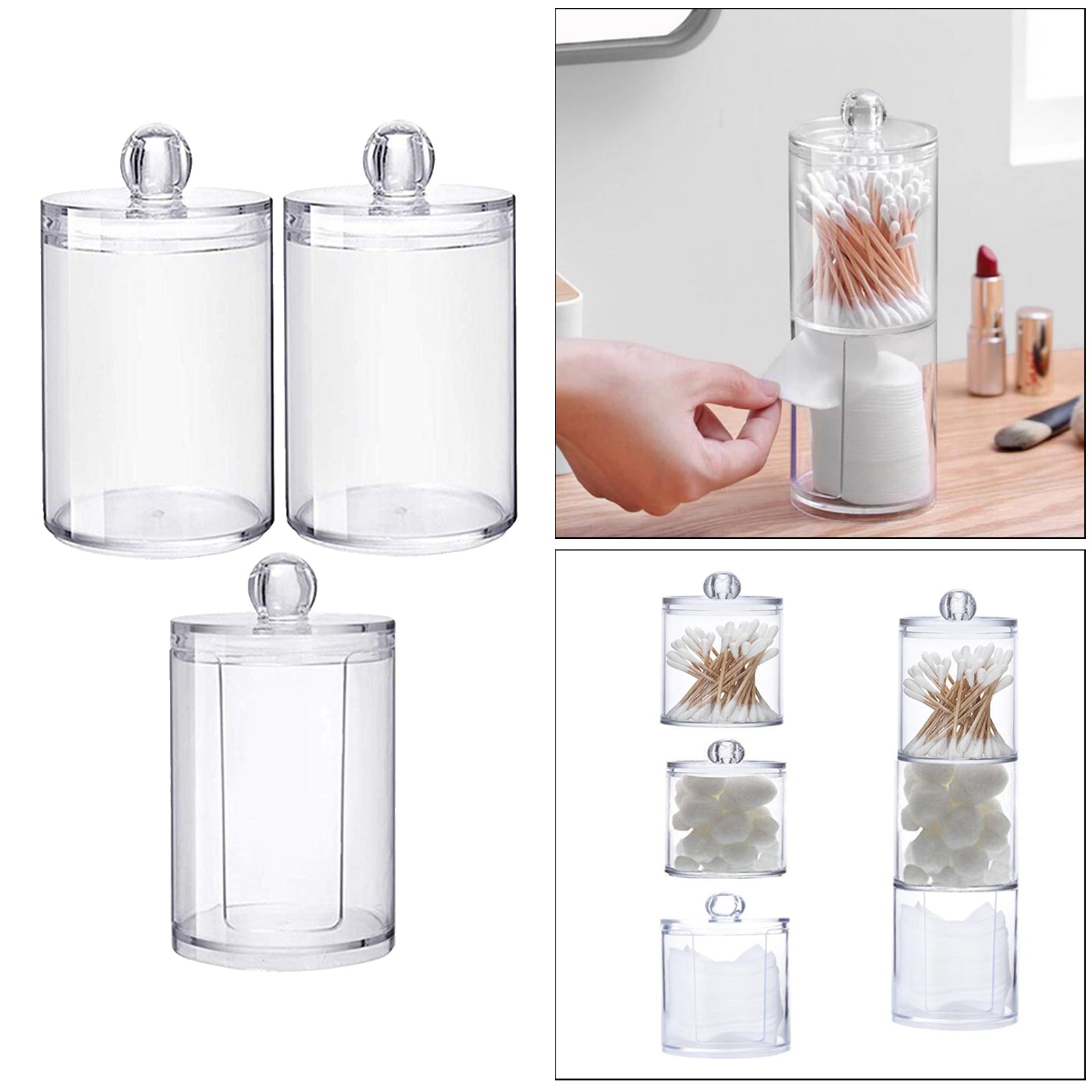 Clear Acrylic Cotton Pad Container for Cotton Swab Holder Organizer Style 3