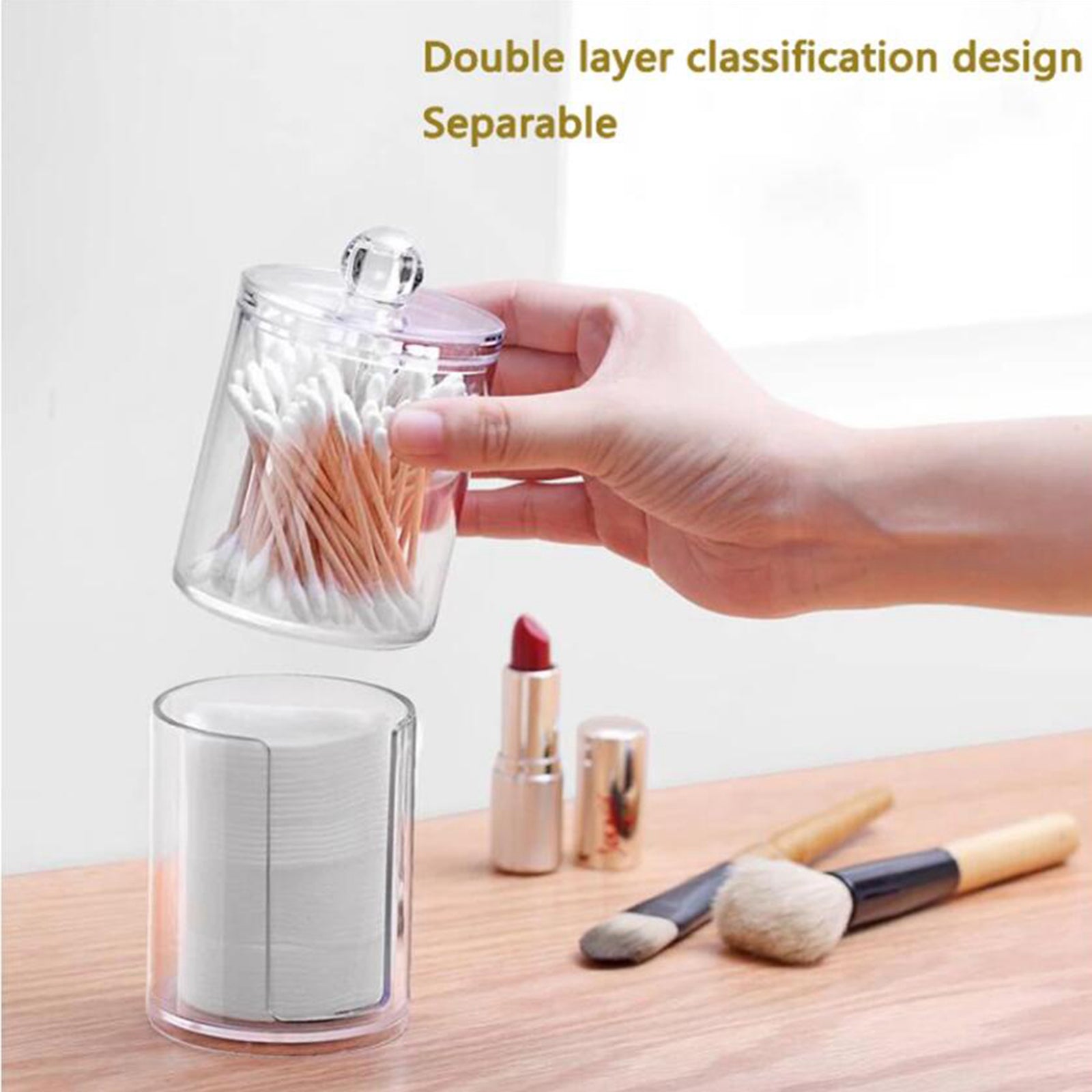 Clear Acrylic Cotton Pad Container for Cotton Swab Holder Organizer Style 3