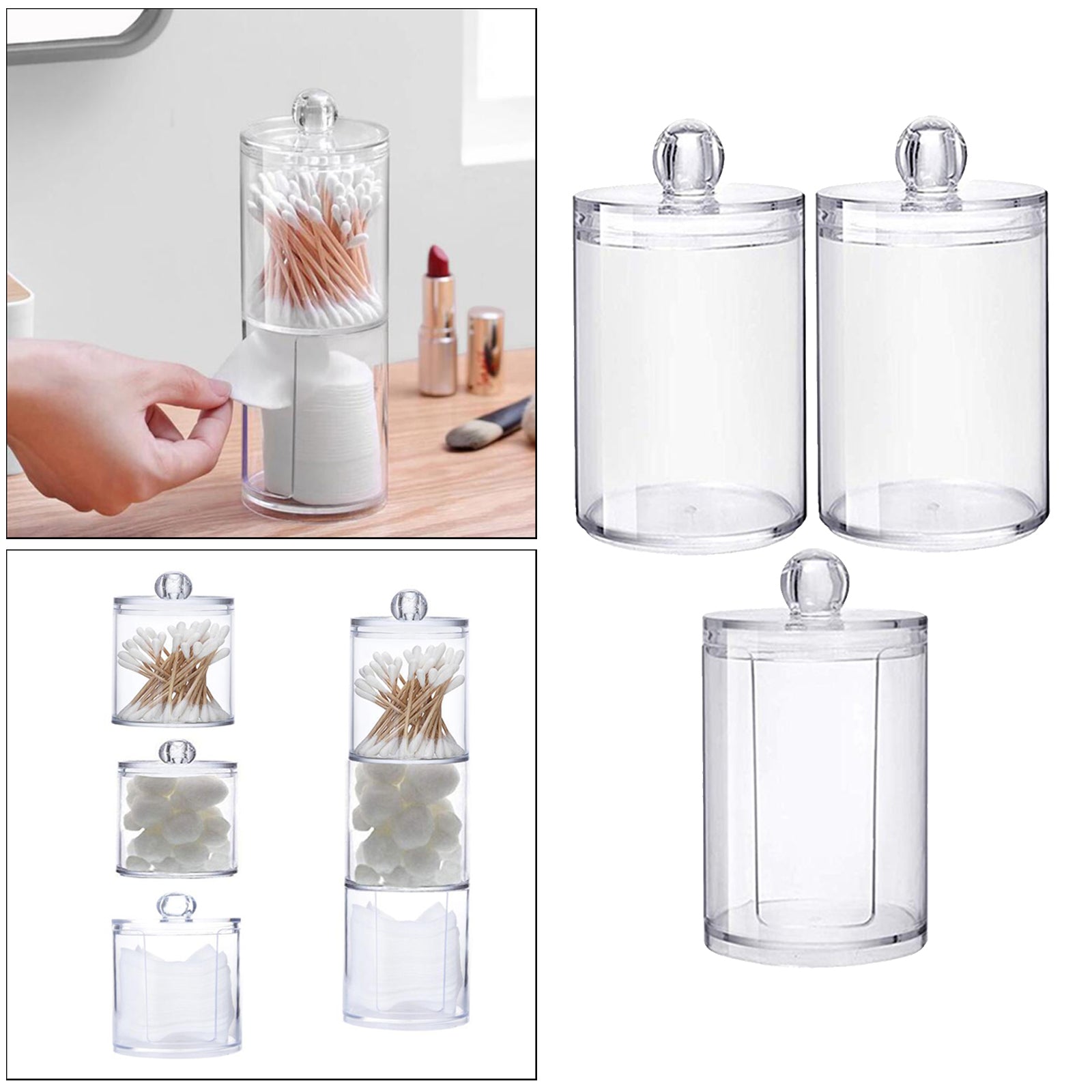 Clear Acrylic Cotton Pad Container for Cotton Swab Holder Organizer Style 3