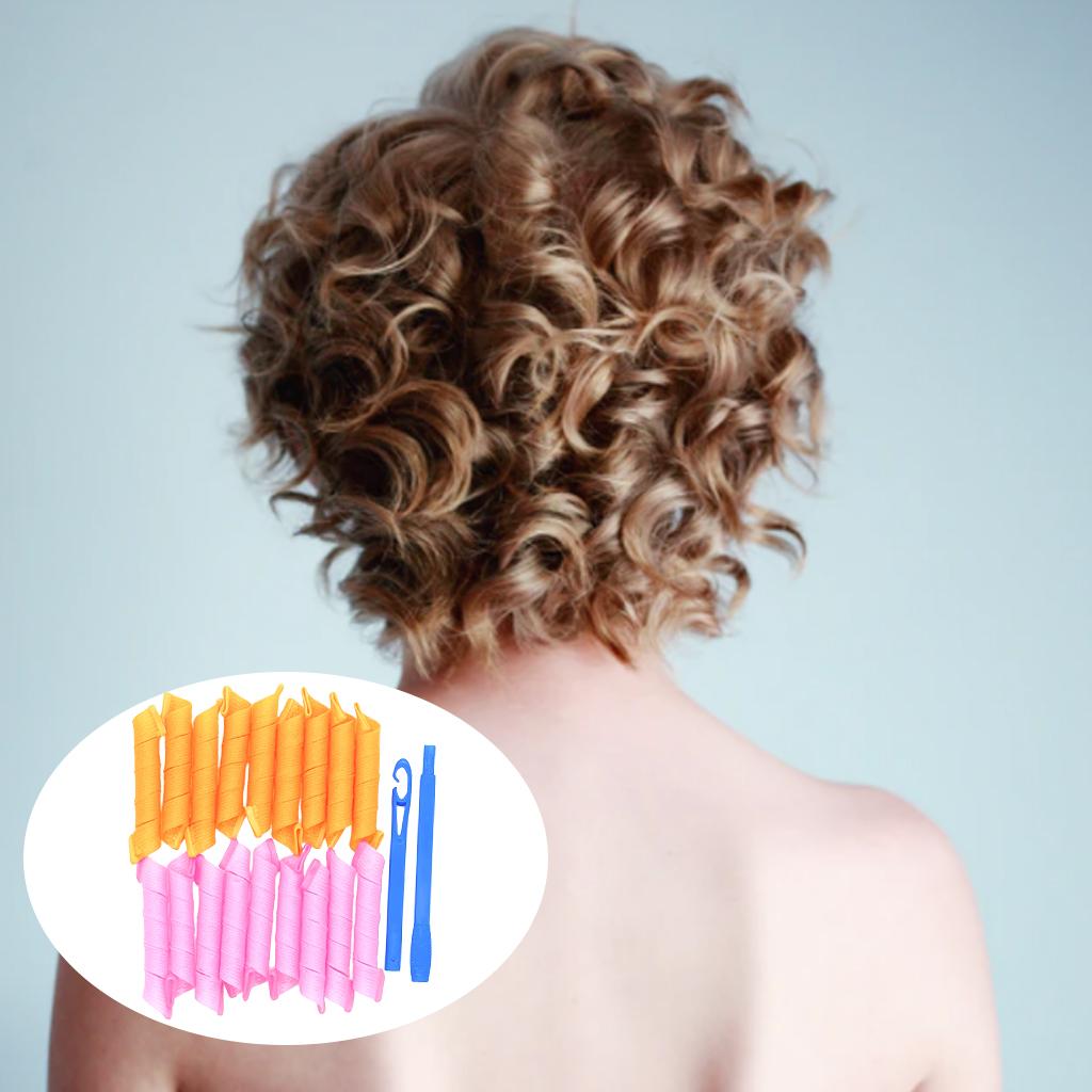 18Pcs Hair Curlers Heatless Spiral Curls DIY Styling Kit  Pink Orange