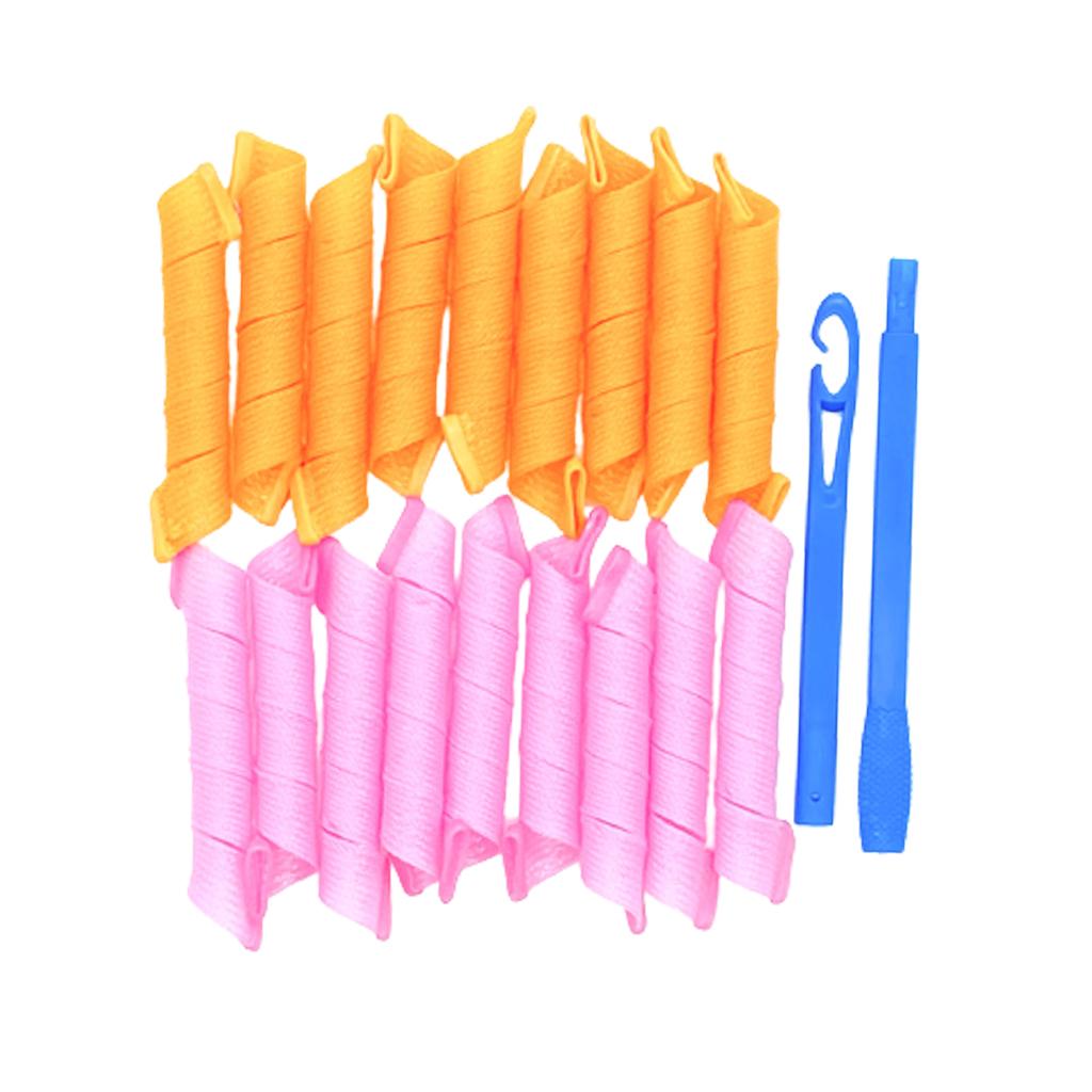 18Pcs Hair Curlers Heatless Spiral Curls DIY Styling Kit  Pink Orange