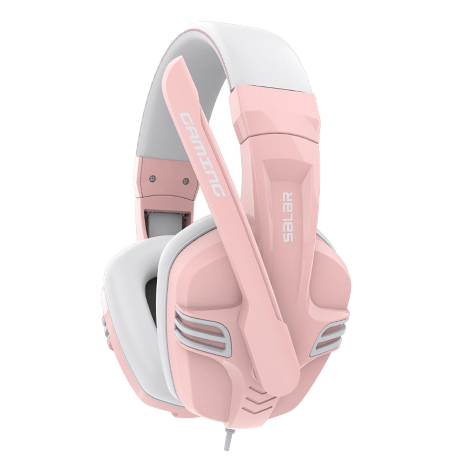 3.5mm Stereo Gaming Headset Wired Headphone with Mic Noise Cancelling Pink