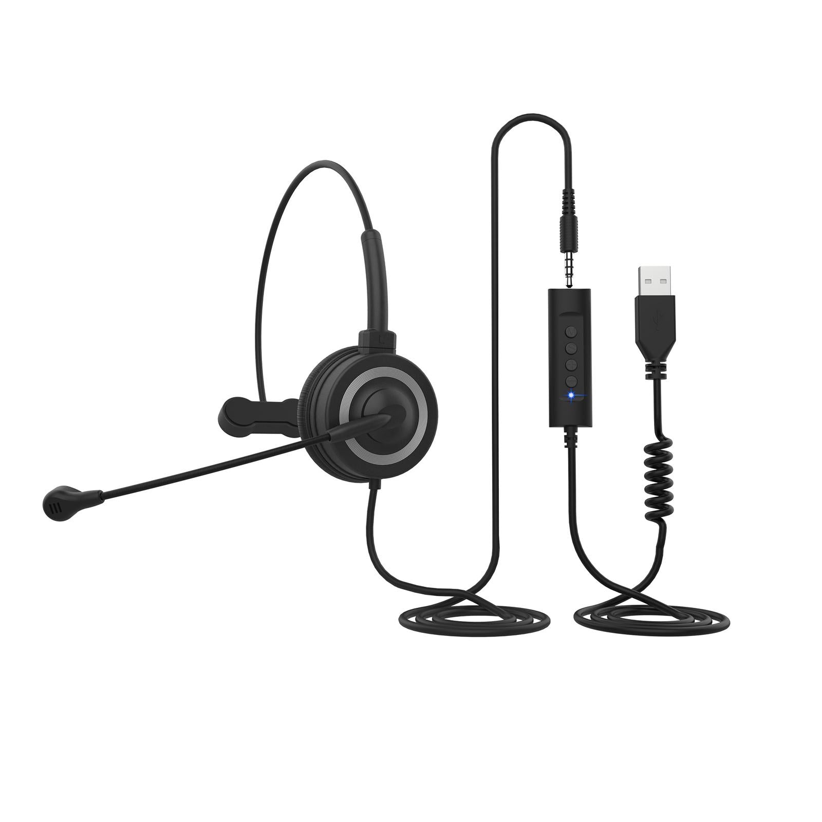 USB Wired Headphone with Mic for School Office Call Center Business Black