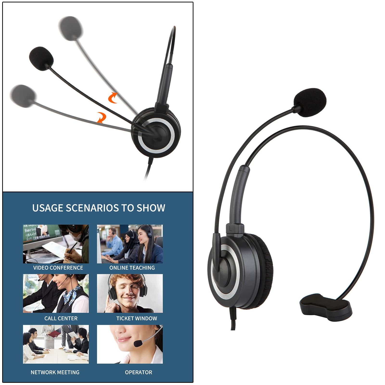 USB Wired Headphone with Mic for School Office Call Center Business Black