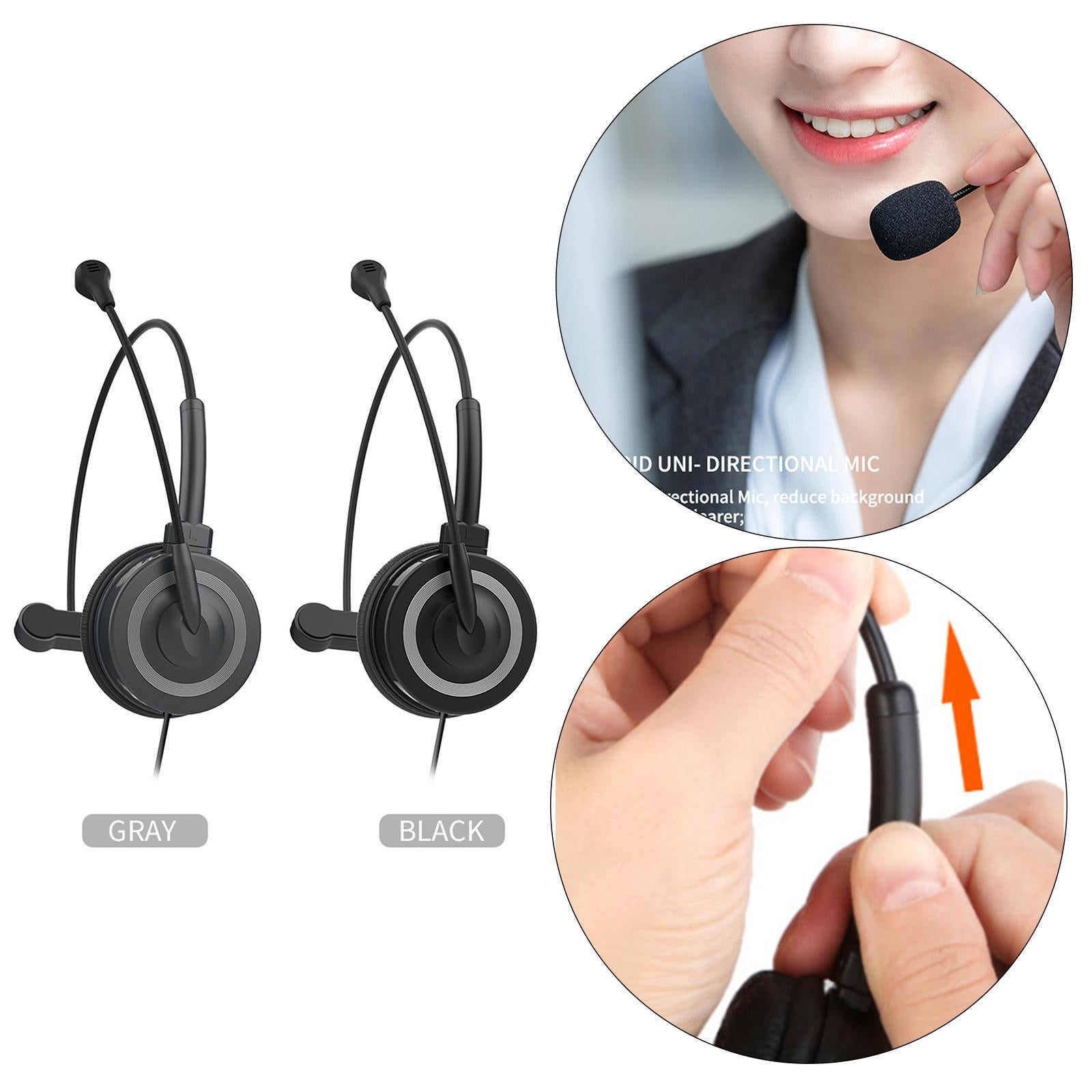 USB Wired Headphone with Mic for School Office Call Center Business Black