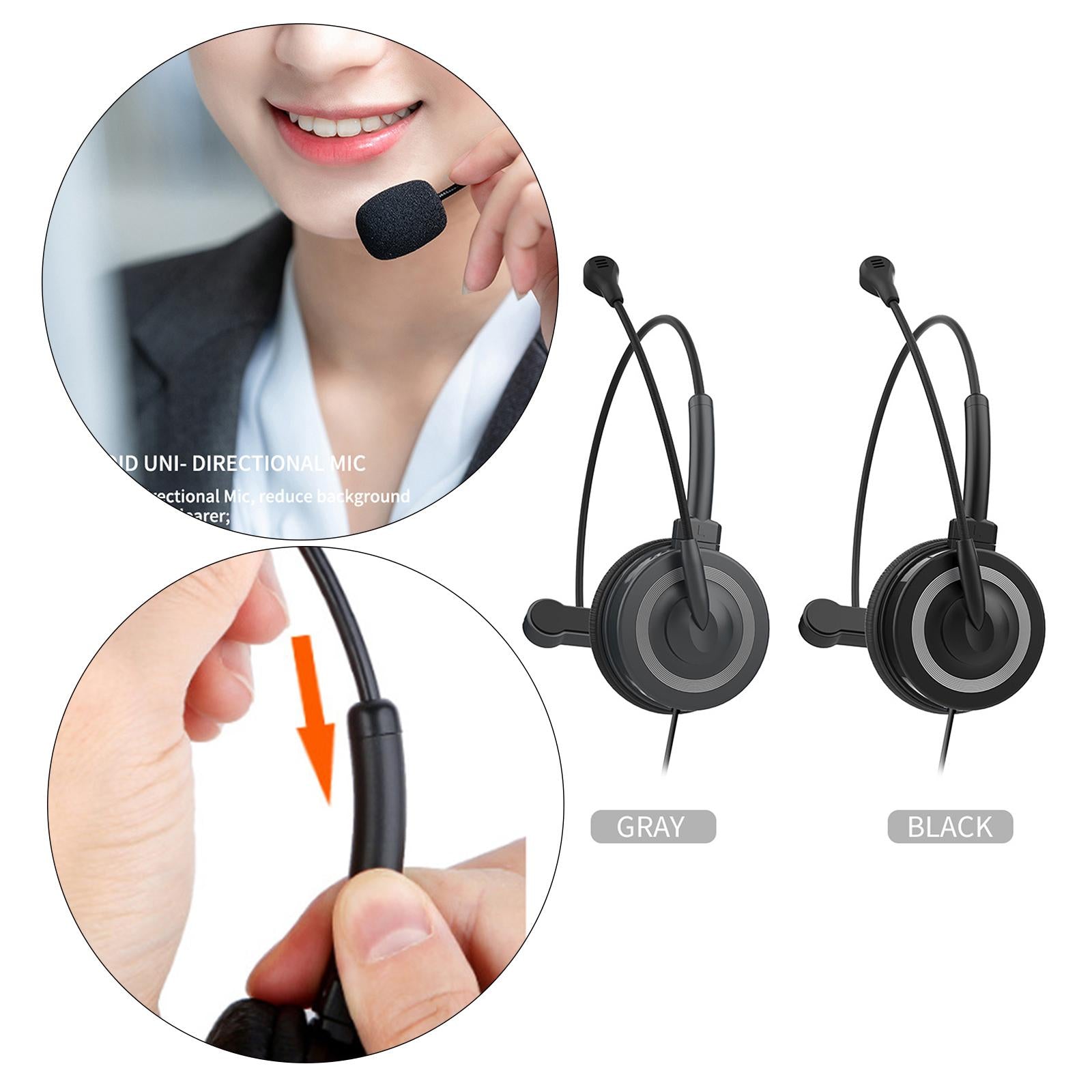 USB Wired Headphone with Mic for School Office Call Center Business Black