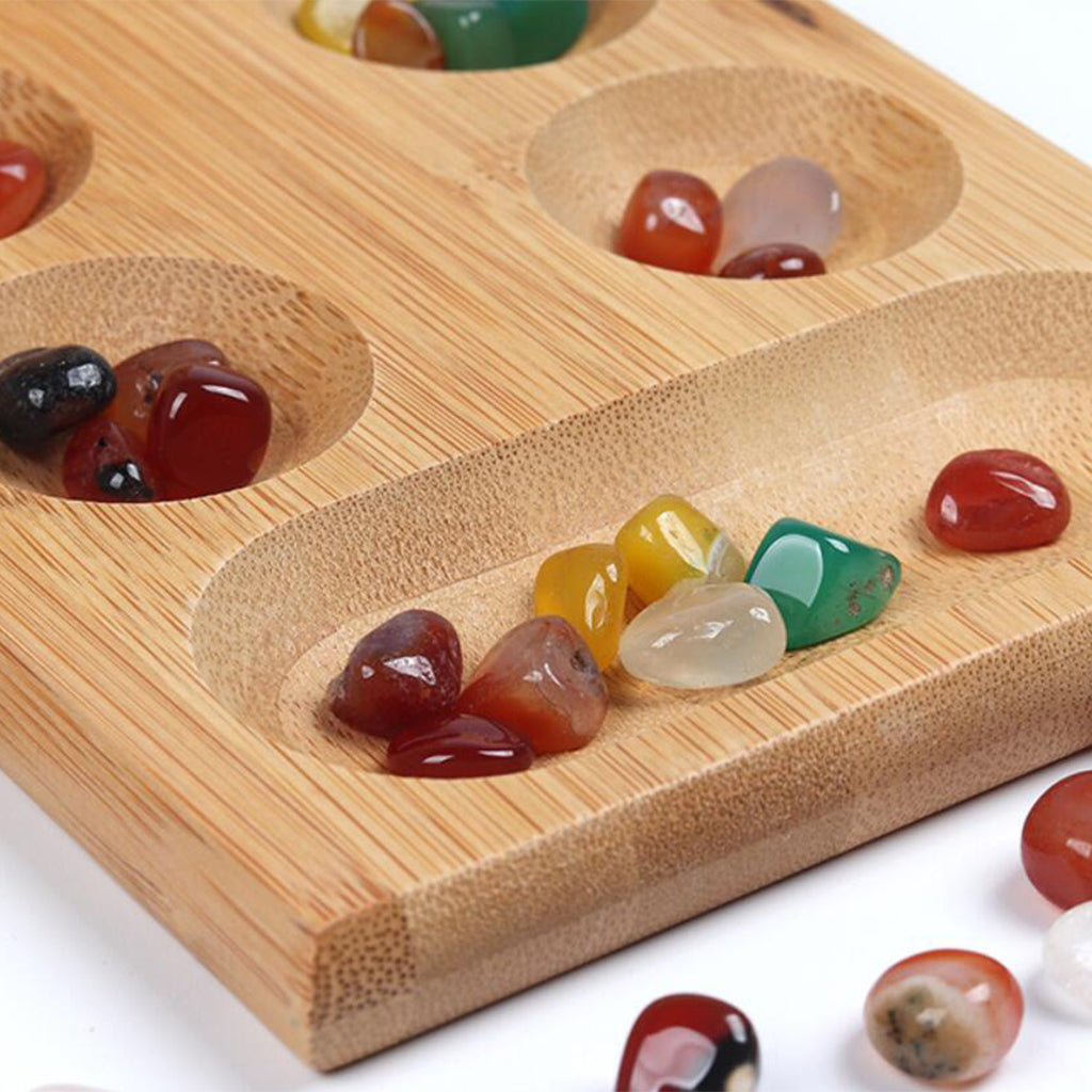 Foldable Wooden Mancala Board Game Colorful Stones for Kids Adults Durable