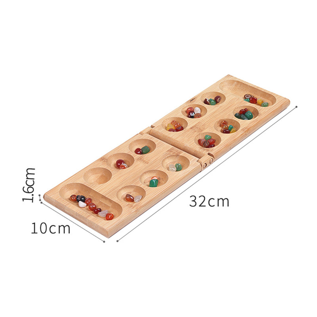 Foldable Wooden Mancala Board Game Colorful Stones for Kids Adults Durable