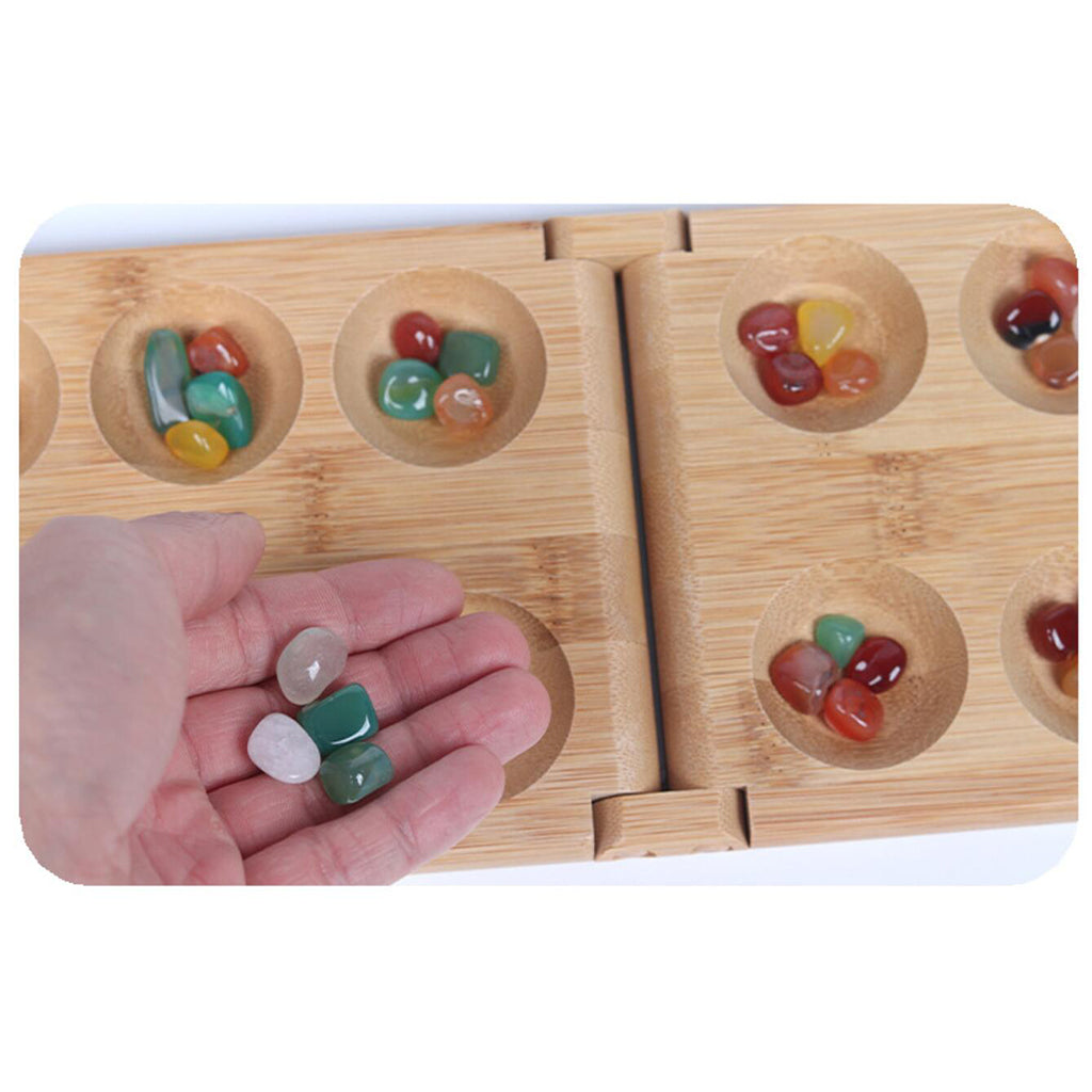 Foldable Wooden Mancala Board Game Colorful Stones for Kids Adults Durable