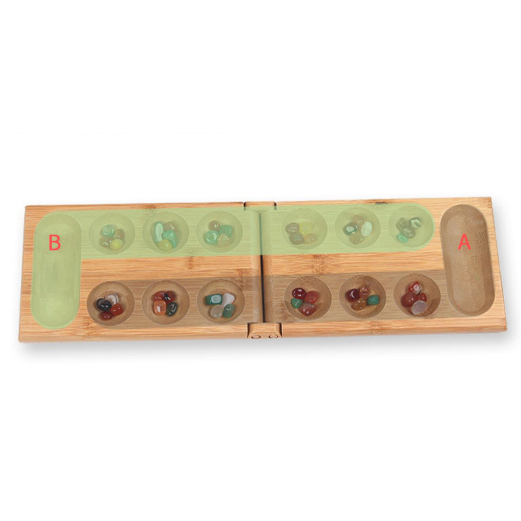 Foldable Wooden Mancala Board Game Colorful Stones for Kids Adults Durable