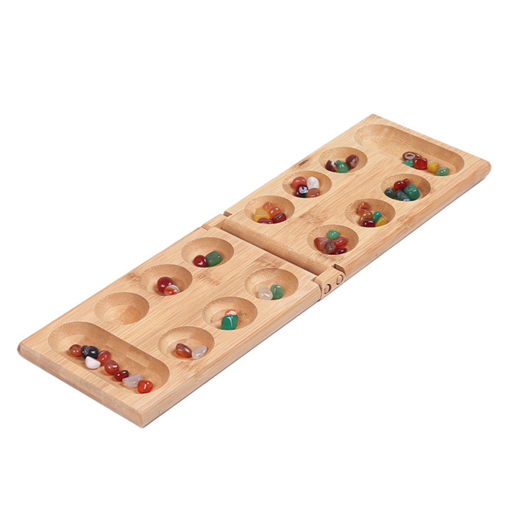 Foldable Wooden Mancala Board Game Colorful Stones for Kids Adults Durable