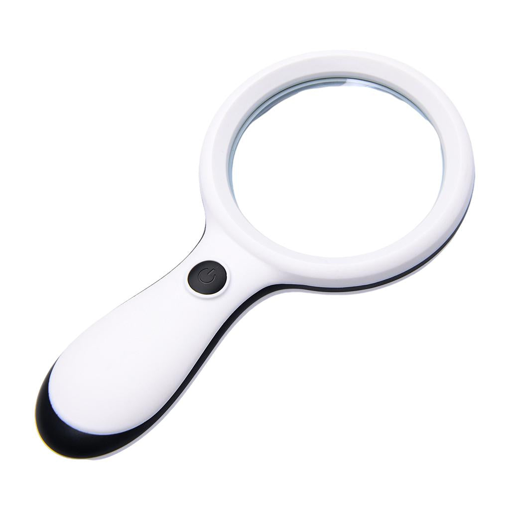 Small Handheld Magnifier with 18 LED Light for Seniors Children Books  White