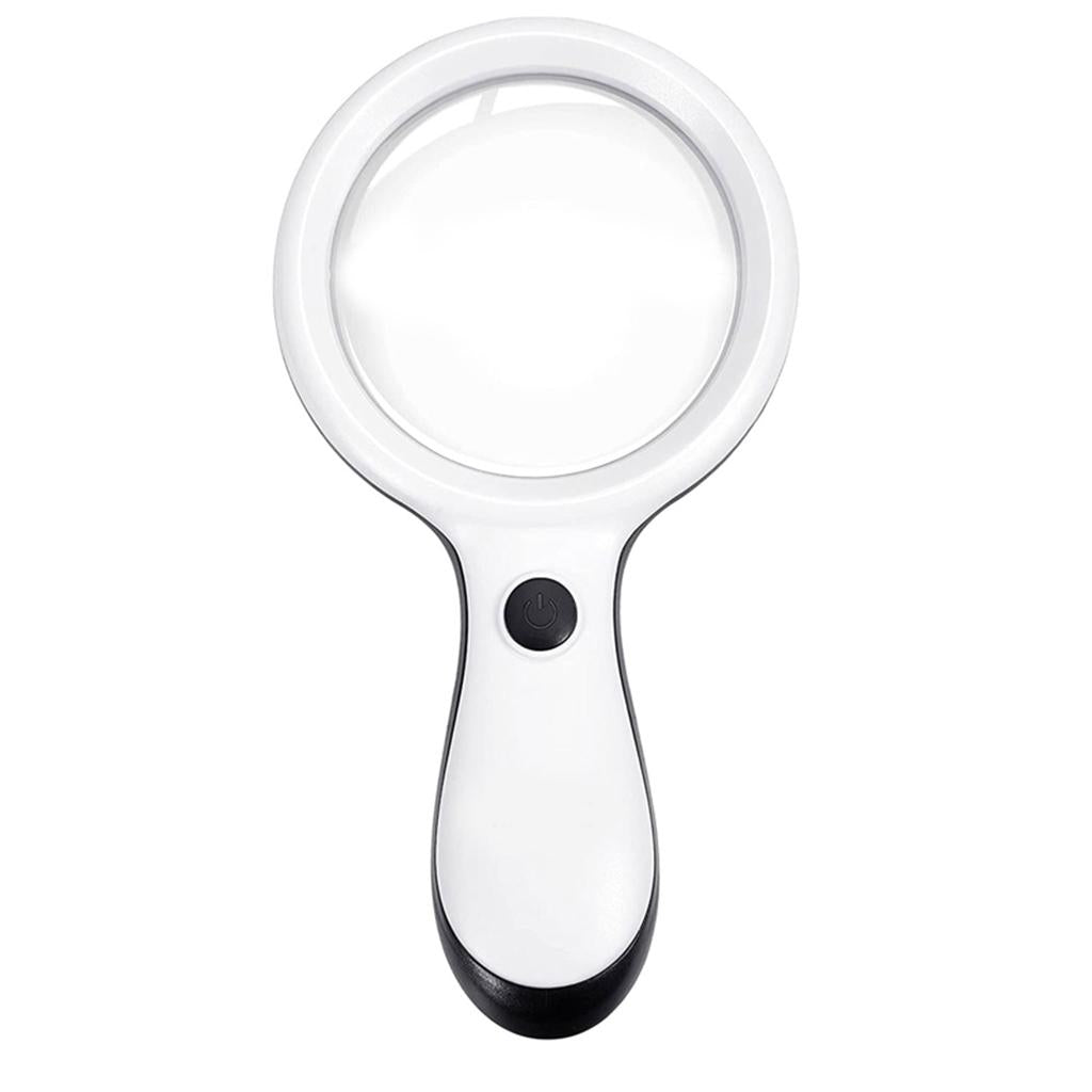 Small Handheld Magnifier with 18 LED Light for Seniors Children Books  White