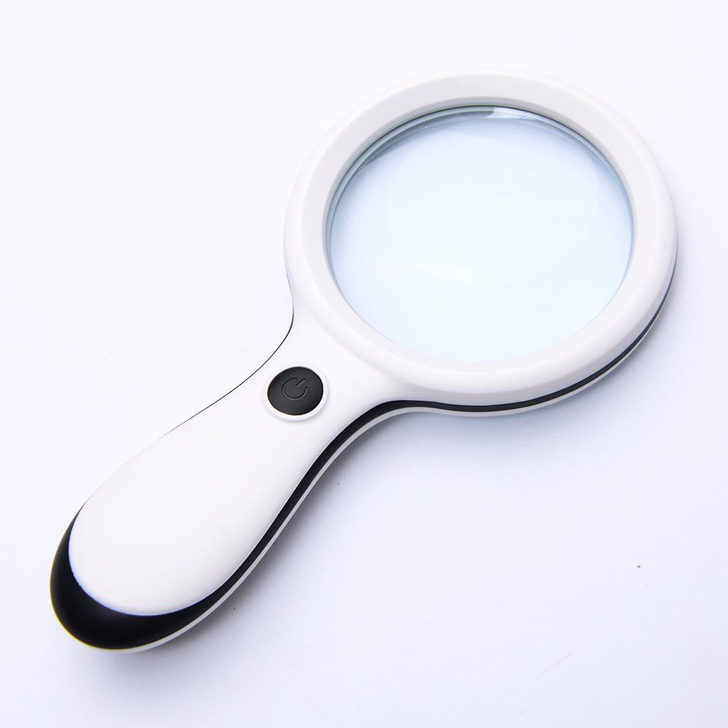 Small Handheld Magnifier with 18 LED Light for Seniors Children Books  White