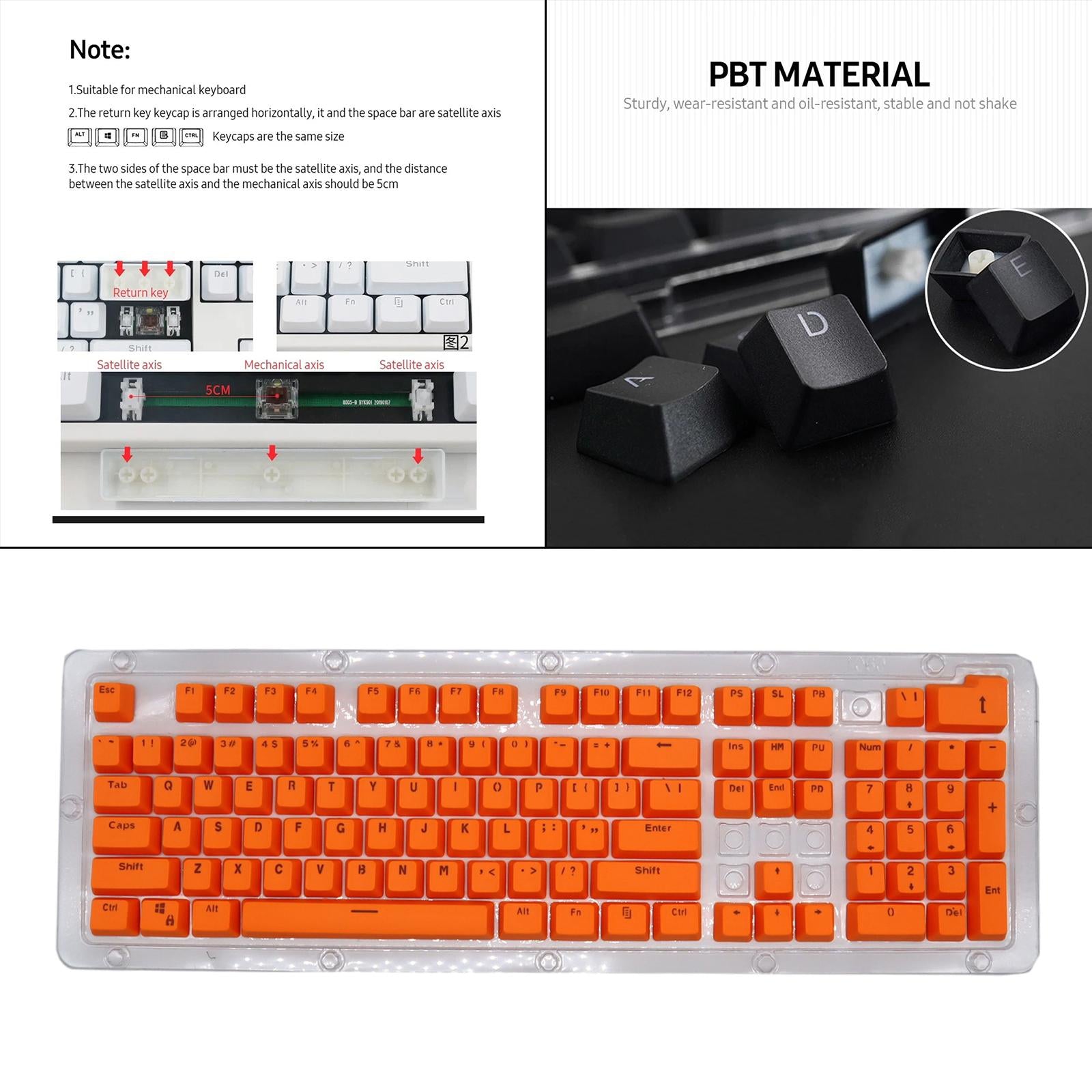 DIY PBT 104 Keys Keycaps for 61 64 72 98 Gaming Mechanical Keyboard  Orange