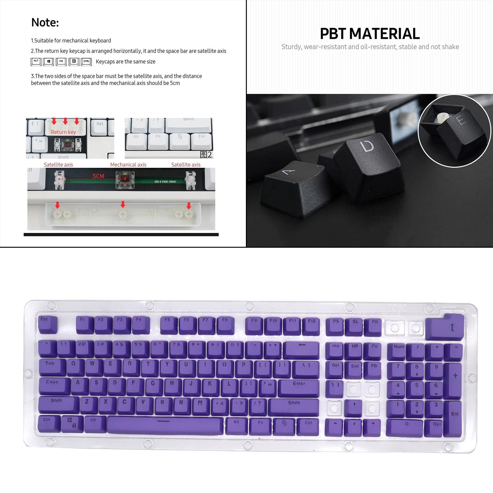 DIY PBT 104 Keys Keycaps for 61 64 72 98 Gaming Mechanical Keyboard  Purple