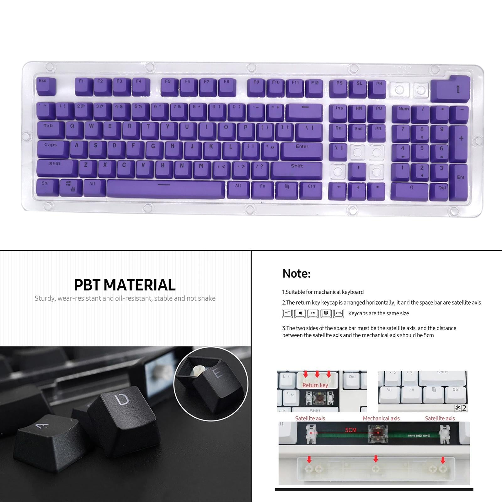 DIY PBT 104 Keys Keycaps for 61 64 72 98 Gaming Mechanical Keyboard  Purple