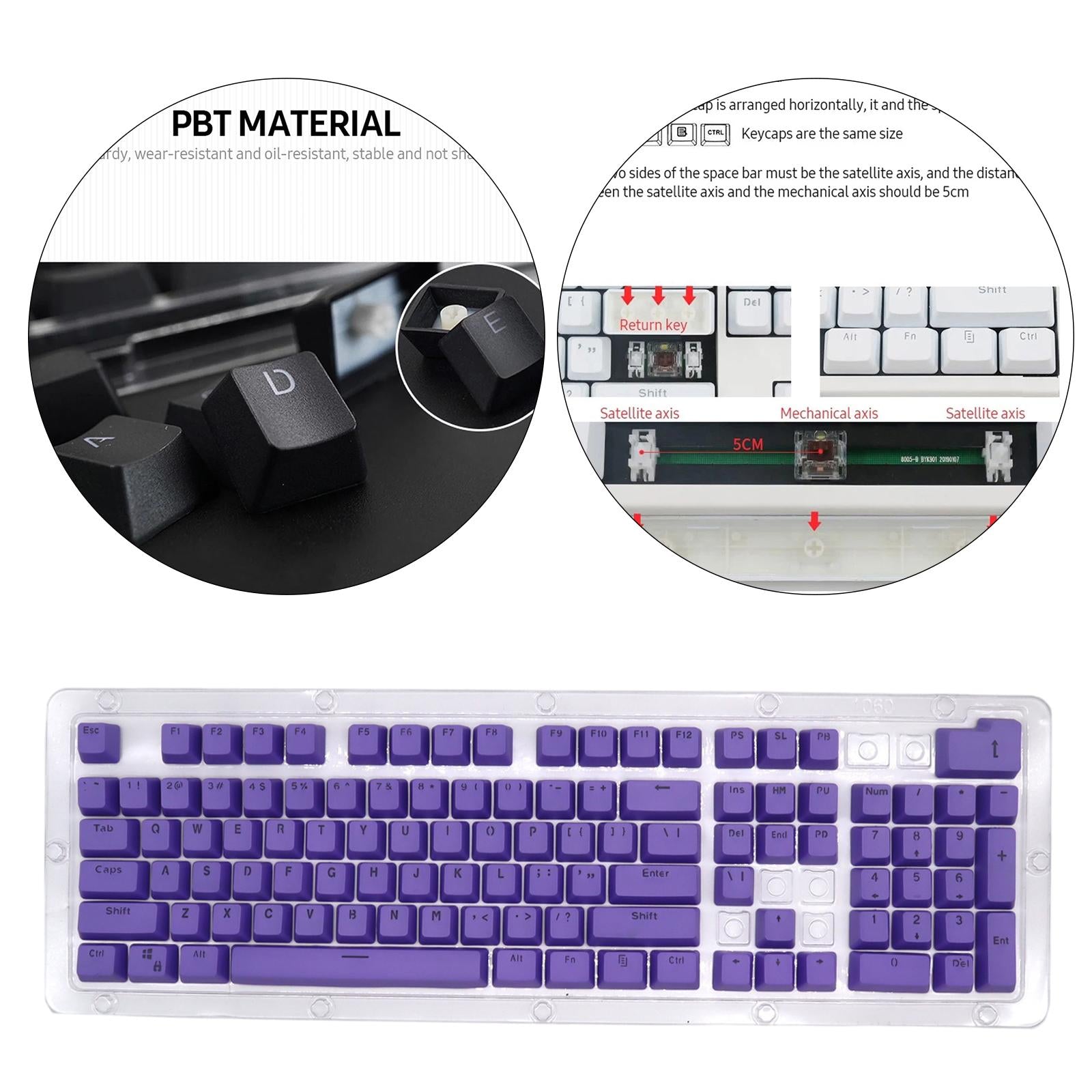 DIY PBT 104 Keys Keycaps for 61 64 72 98 Gaming Mechanical Keyboard  Purple