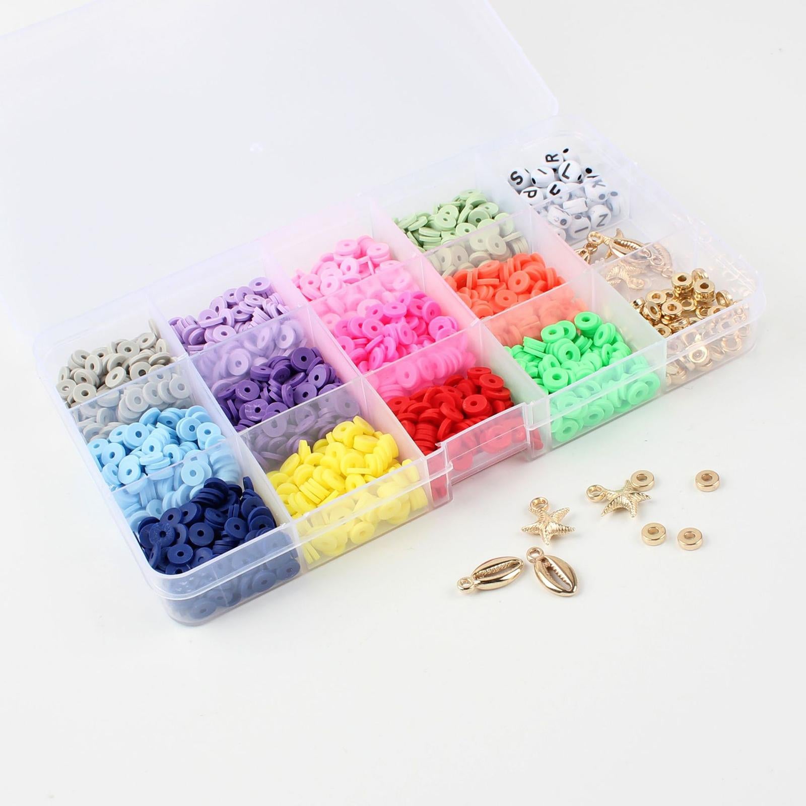 15 Grid Polymer Clay Beads Set Spacer Charms for Bangles DIY Jewelry Making