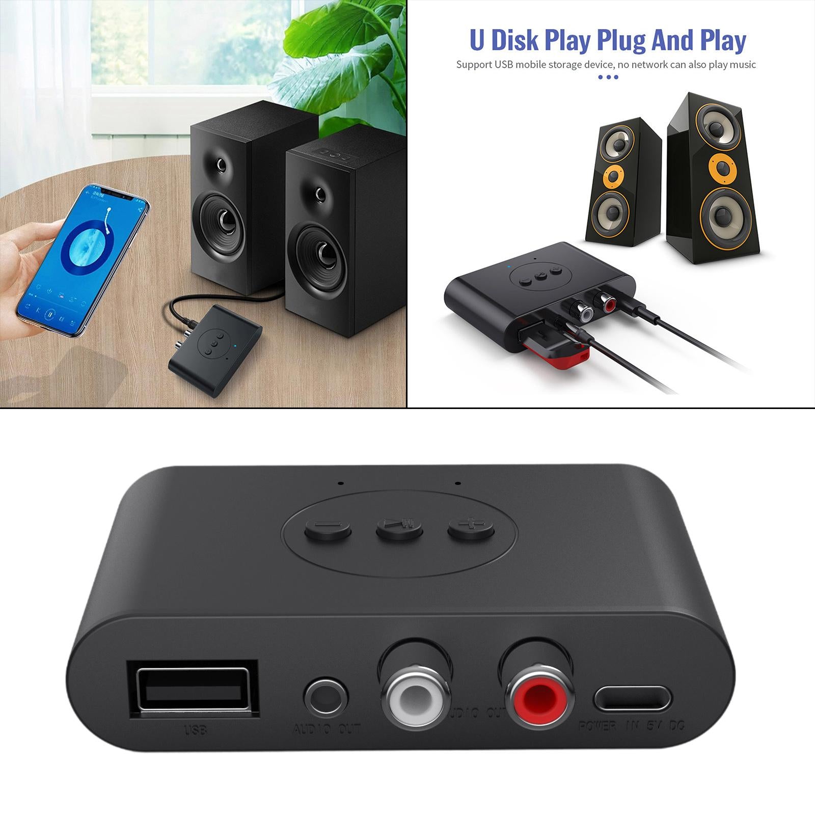 Wireless Bluetooth 5.0 Adapter 3.5mm Aux Stereo Audio Receiver U Disk Play