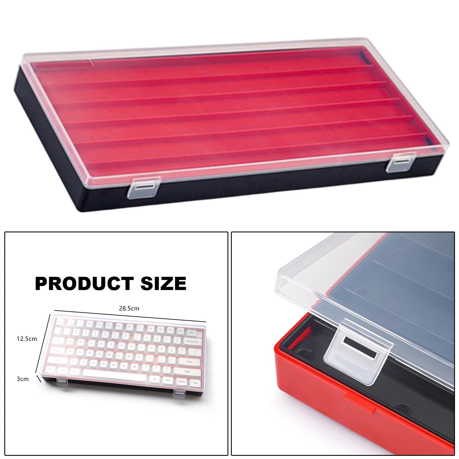 3 Layers Keycaps Storage Box w/Clear Cover with Dividers Organizer Black Red