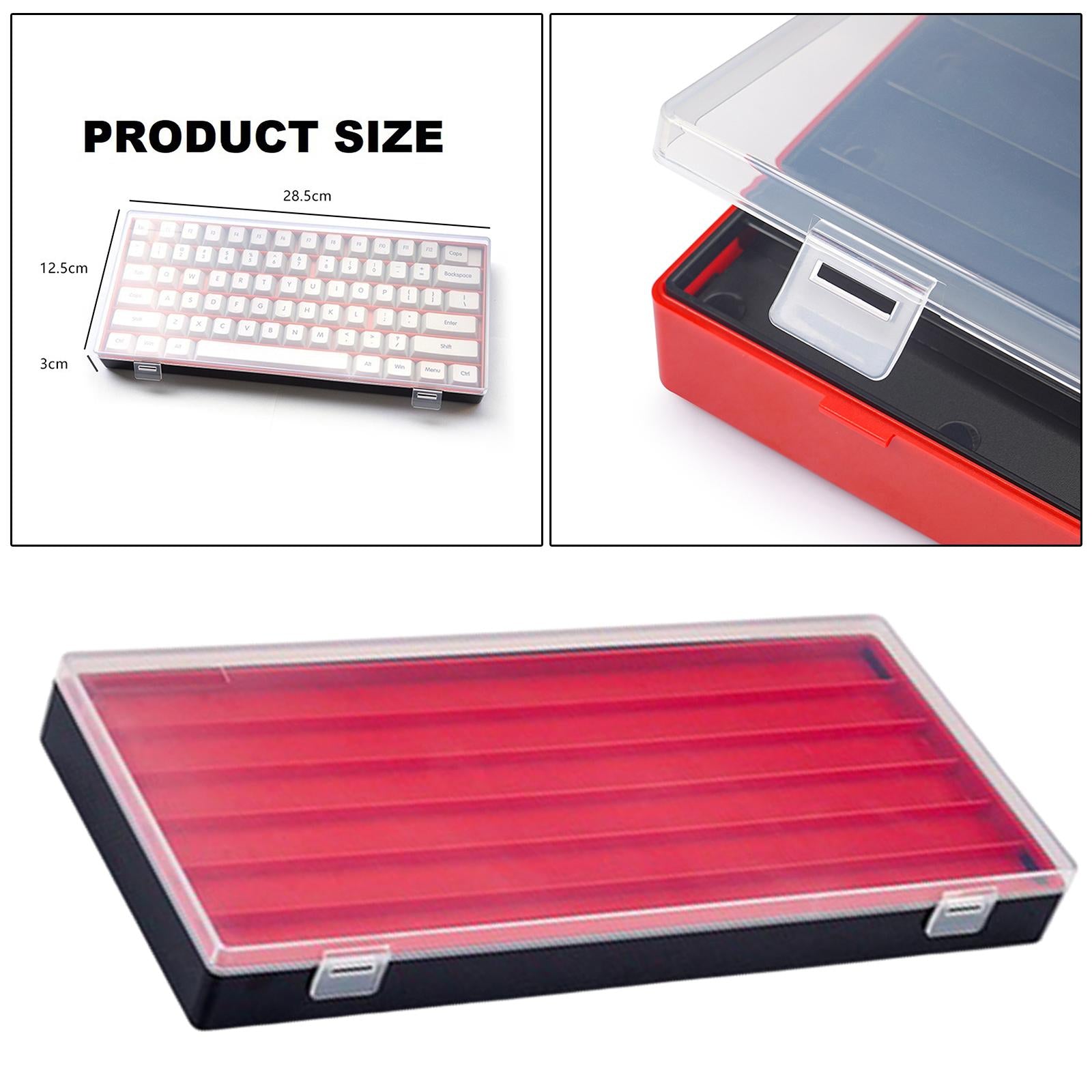 3 Layers Keycaps Storage Box w/Clear Cover with Dividers Organizer Black Red