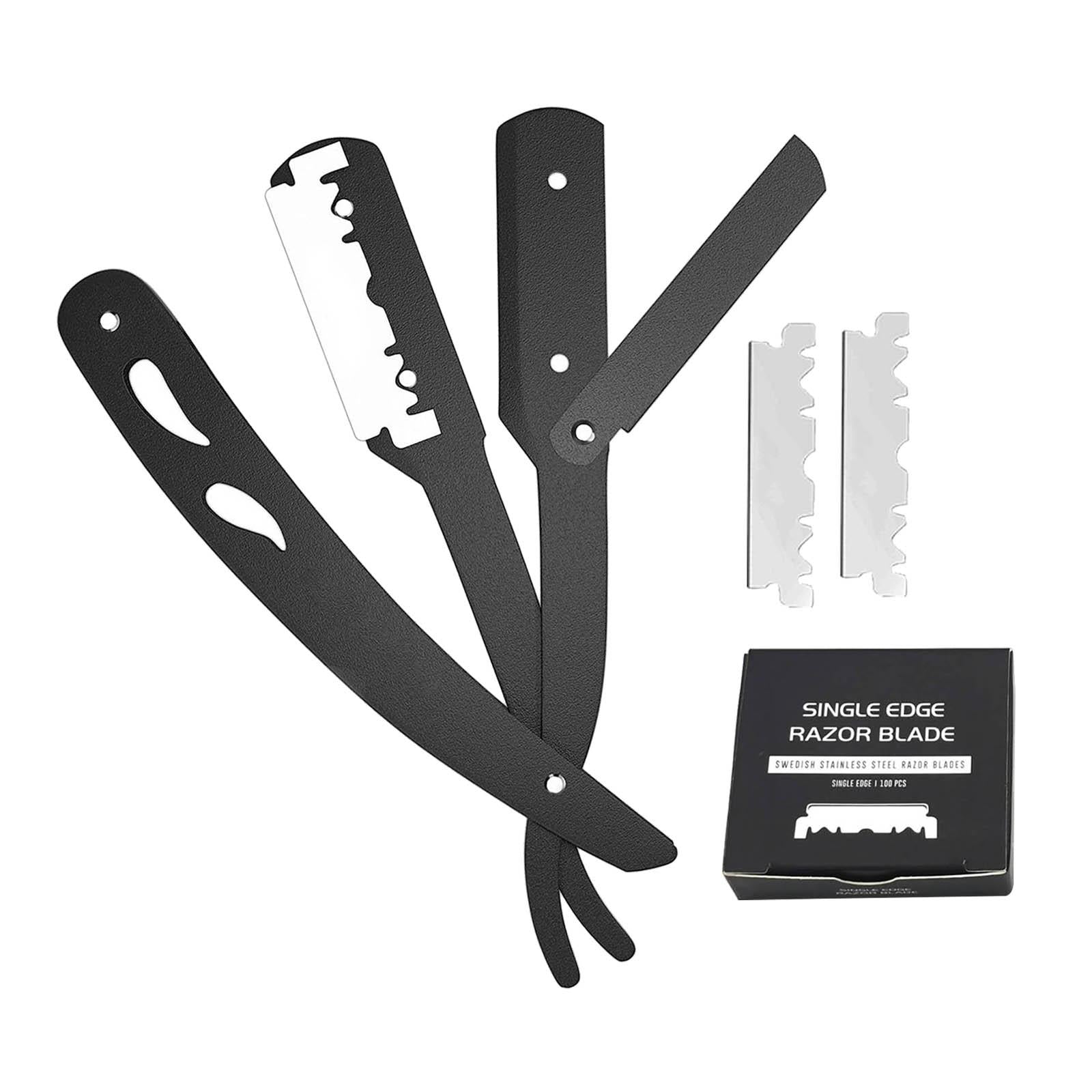 Stainless Steel Barber Straight Edge Razor with 100Piece Blades Black