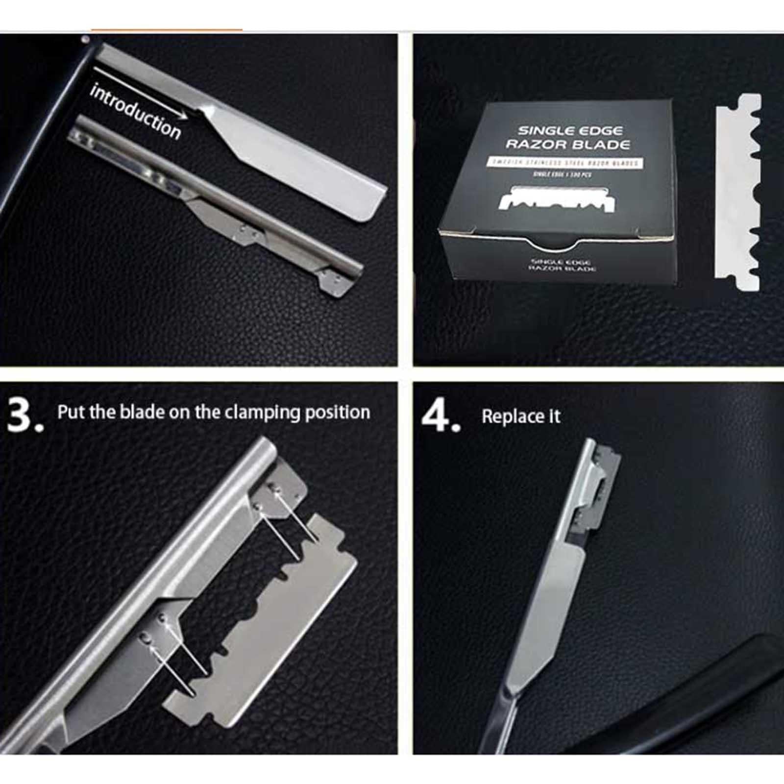 Stainless Steel Barber Straight Edge Razor with 100Piece Blades Black