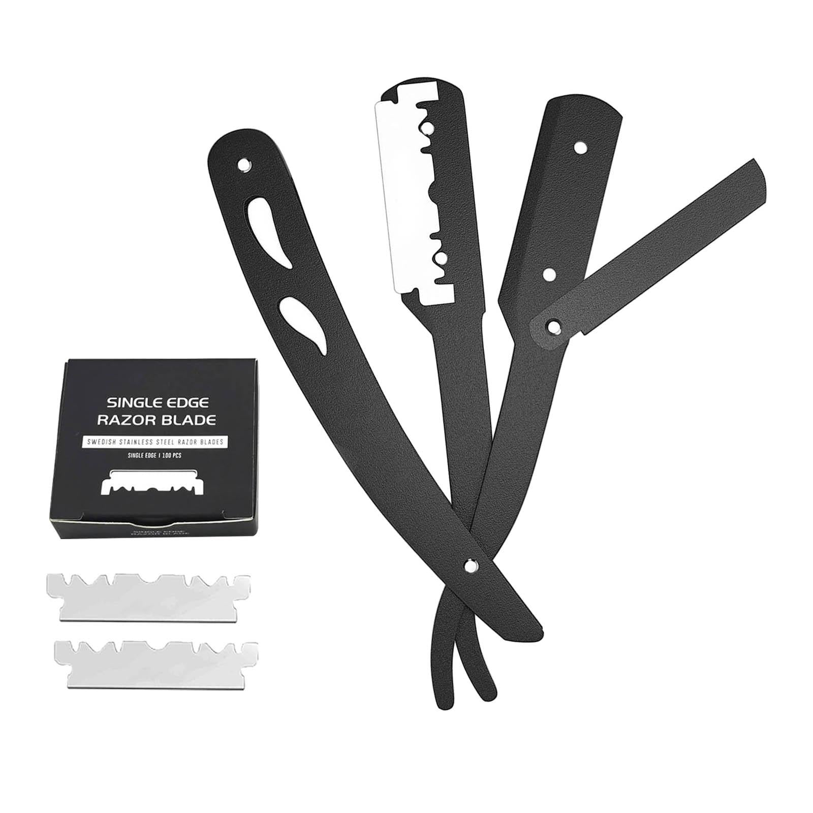 Stainless Steel Barber Straight Edge Razor with 100Piece Blades Black