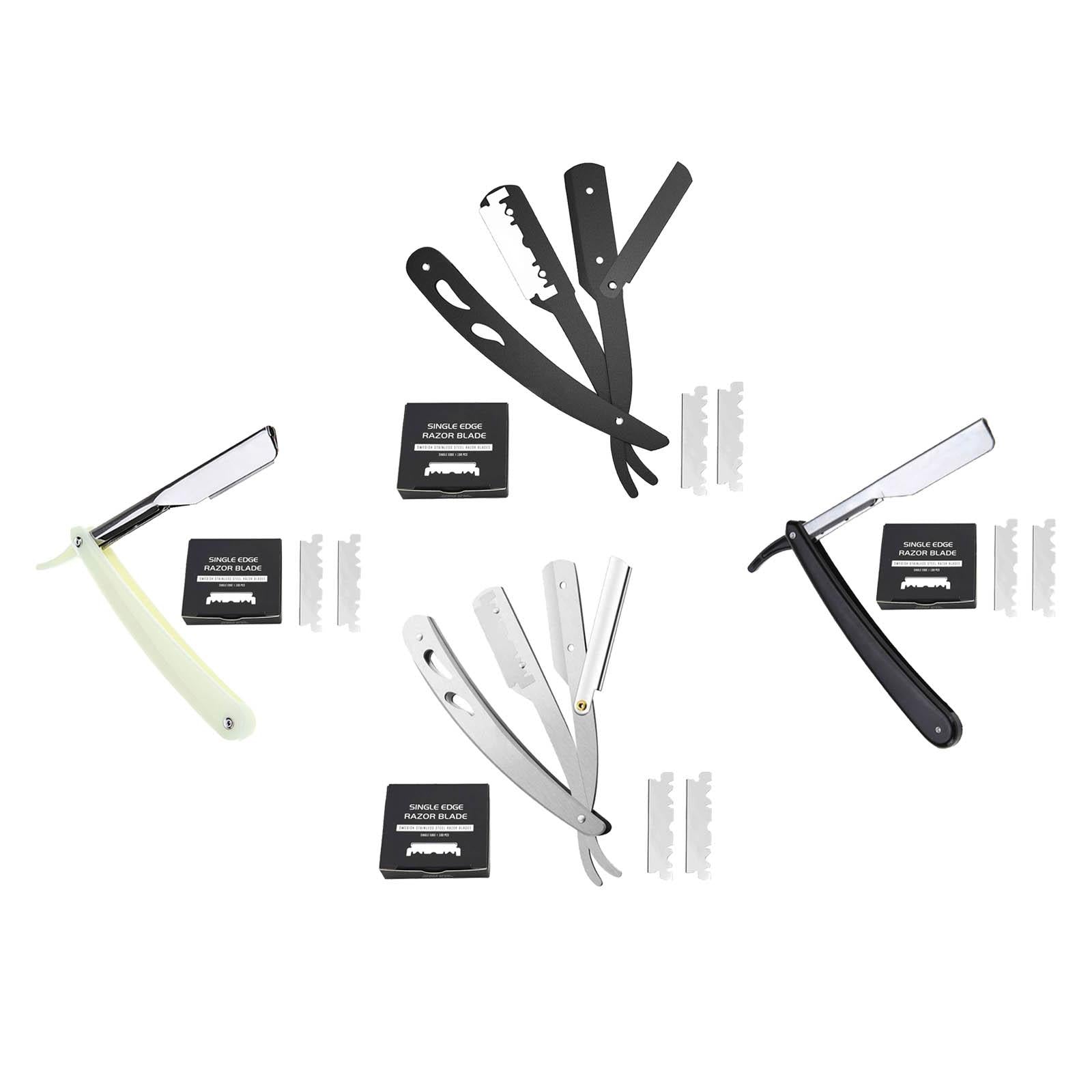 Stainless Steel Barber Straight Edge Razor with 100Piece Blades Black