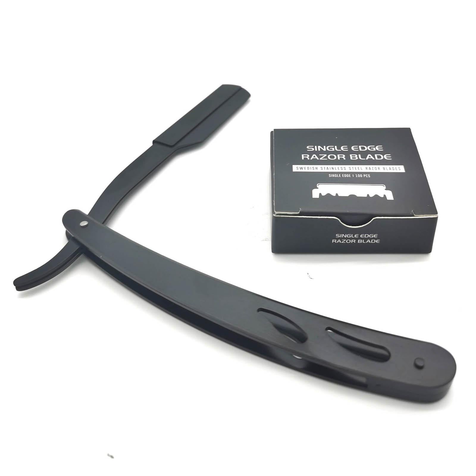 Stainless Steel Barber Straight Edge Razor with 100Piece Blades Black