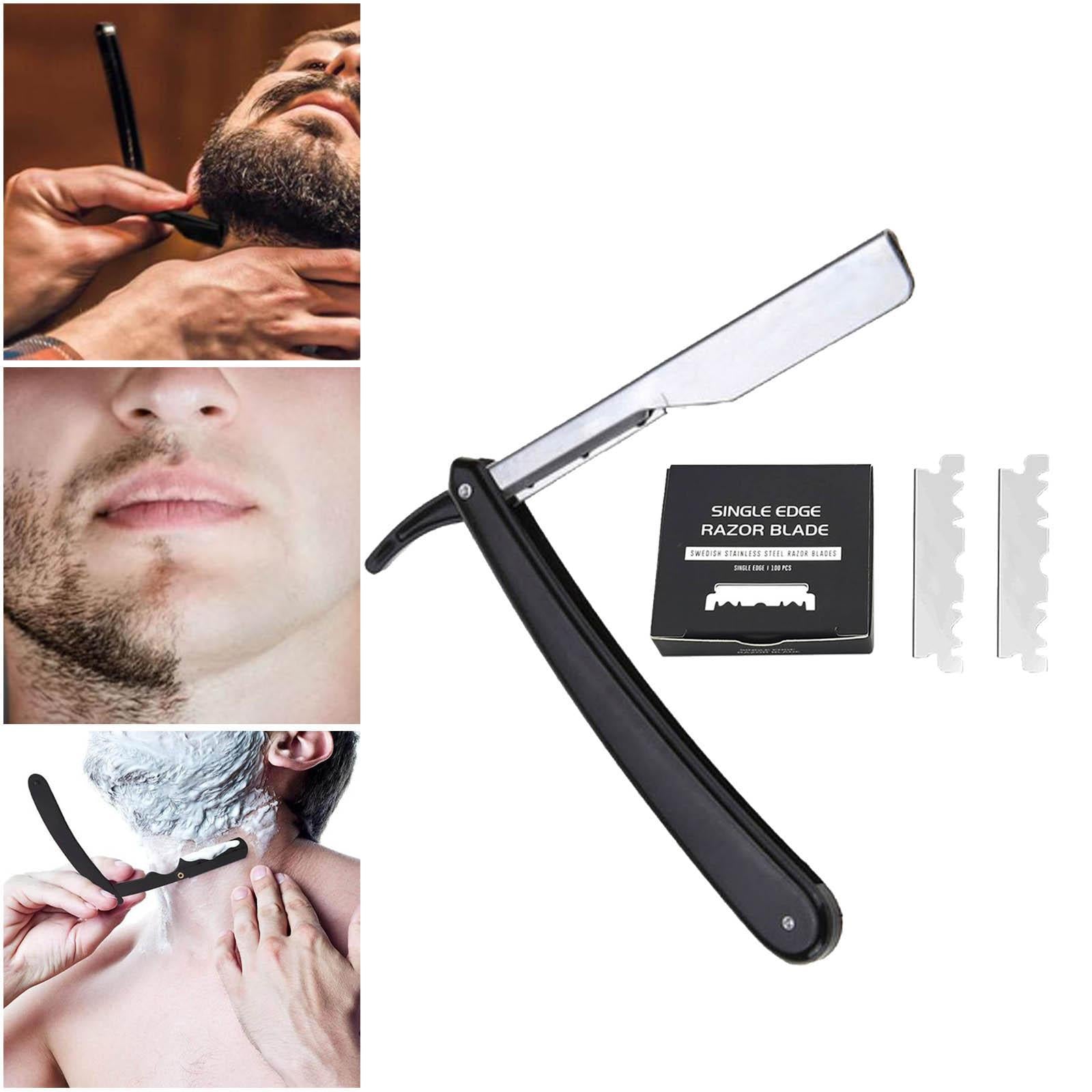 Stainless Steel Barber Straight Edge Razor Kit with 100Piece Blades Black