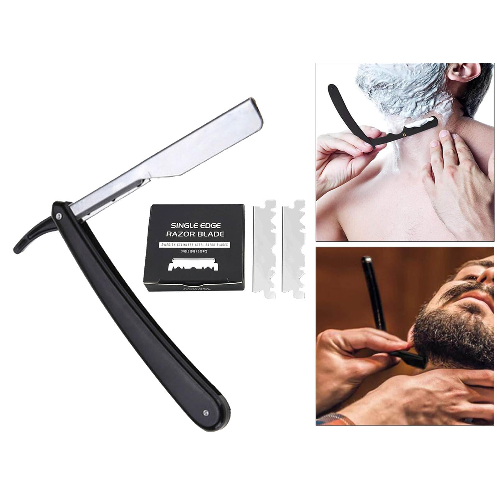 Stainless Steel Barber Straight Edge Razor Kit with 100Piece Blades Black