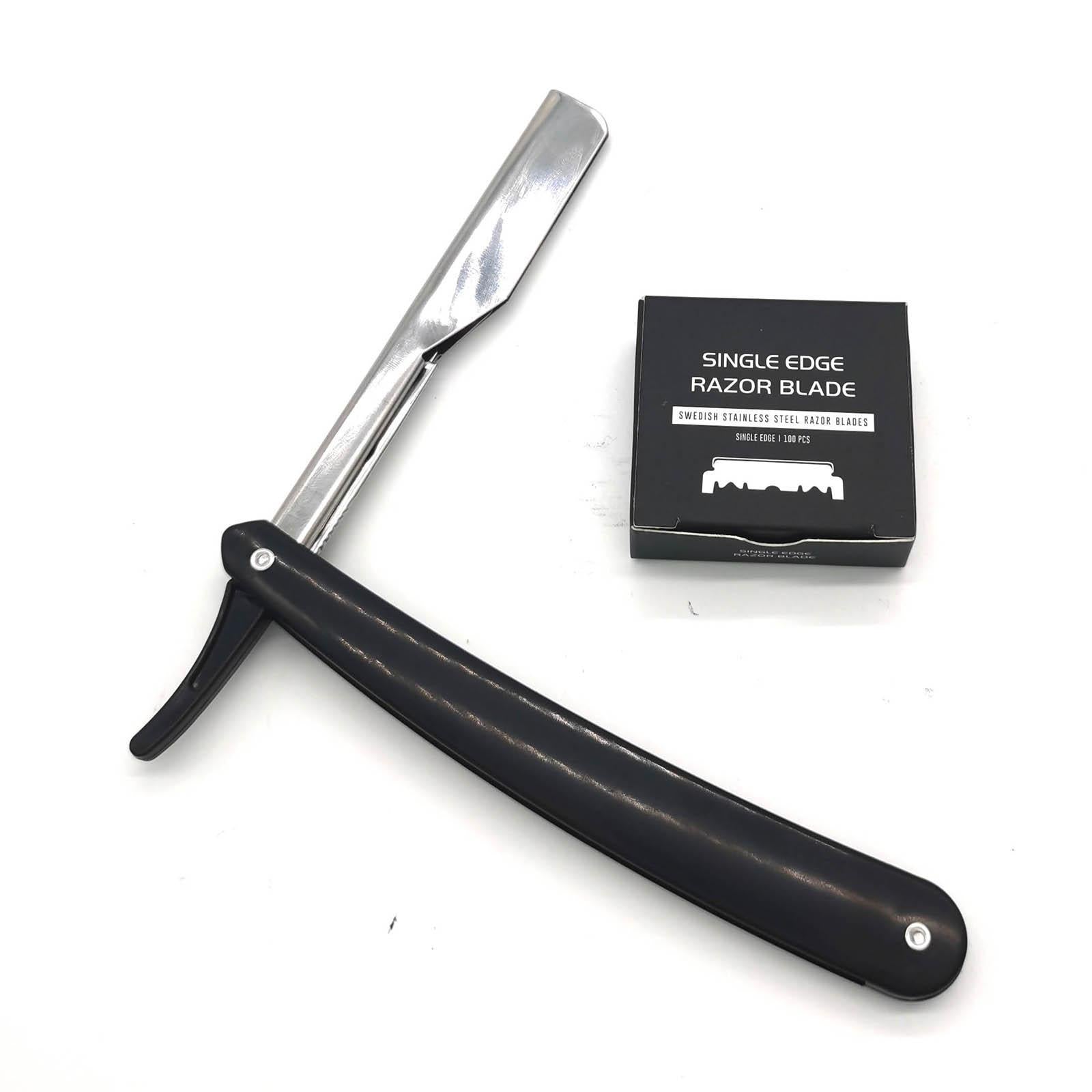 Stainless Steel Barber Straight Edge Razor Kit with 100Piece Blades Black