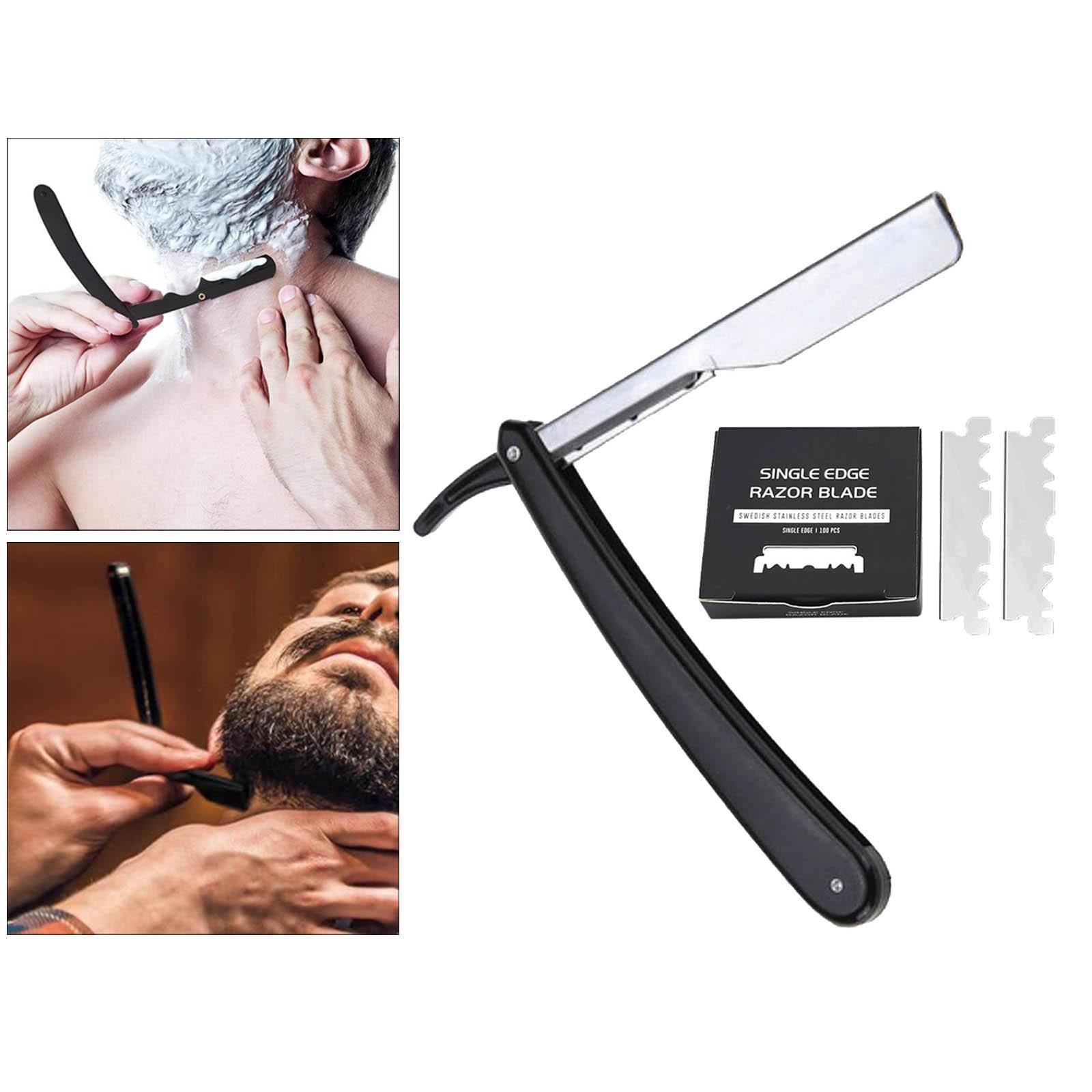 Stainless Steel Barber Straight Edge Razor Kit with 100Piece Blades Black