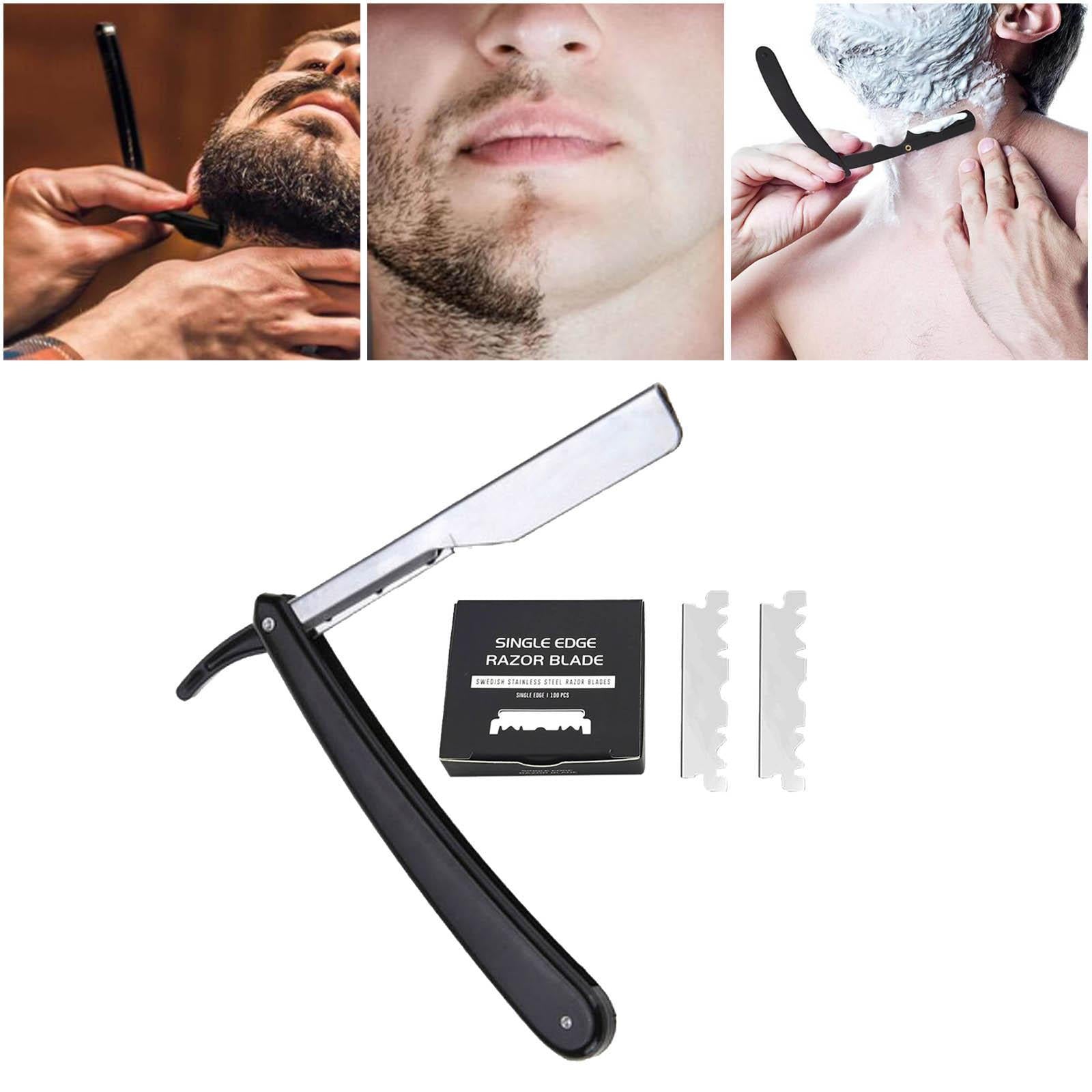 Stainless Steel Barber Straight Edge Razor Kit with 100Piece Blades Black