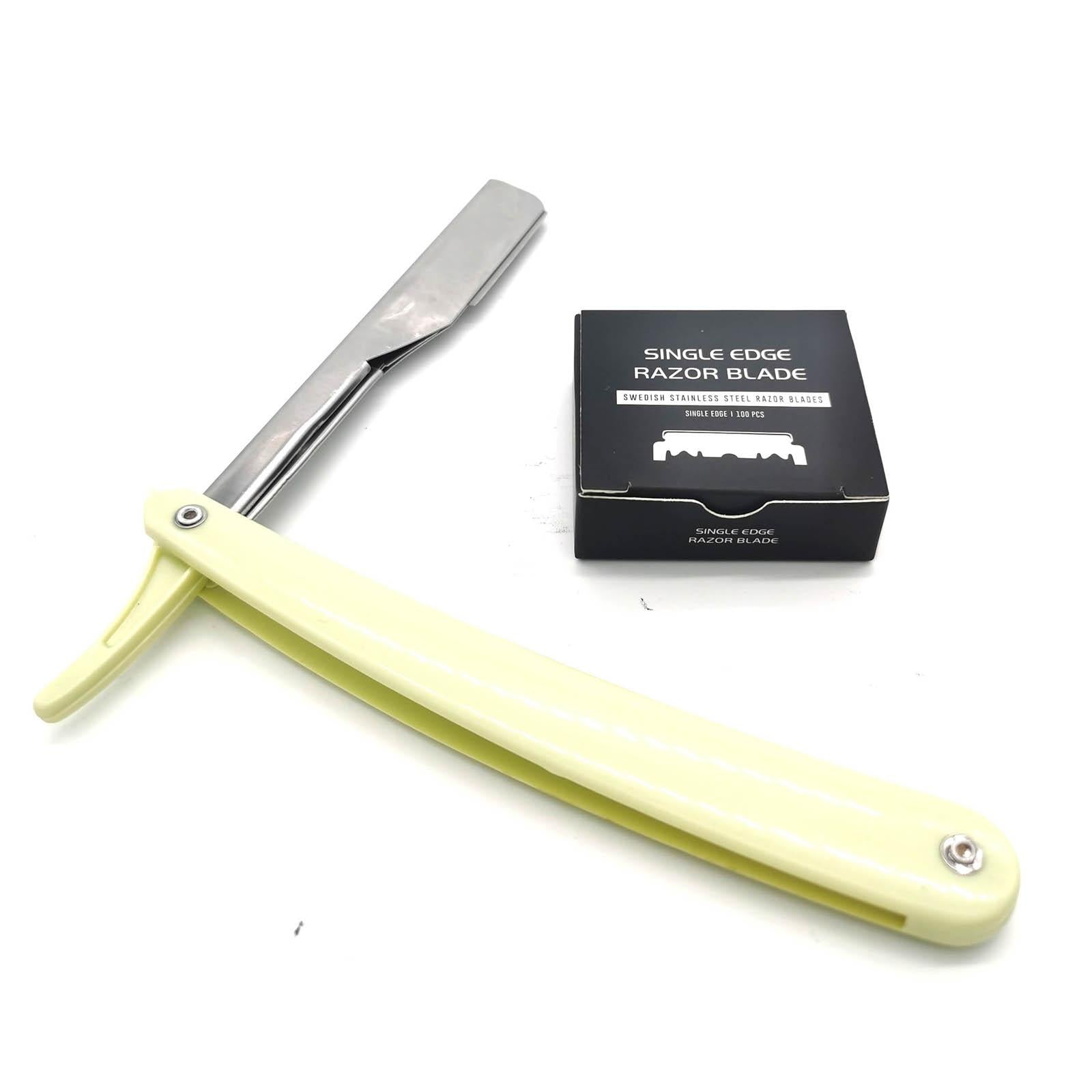 Stainless Steel Barber Straight Edge Razor Kit with 100Piece Blades Yellow